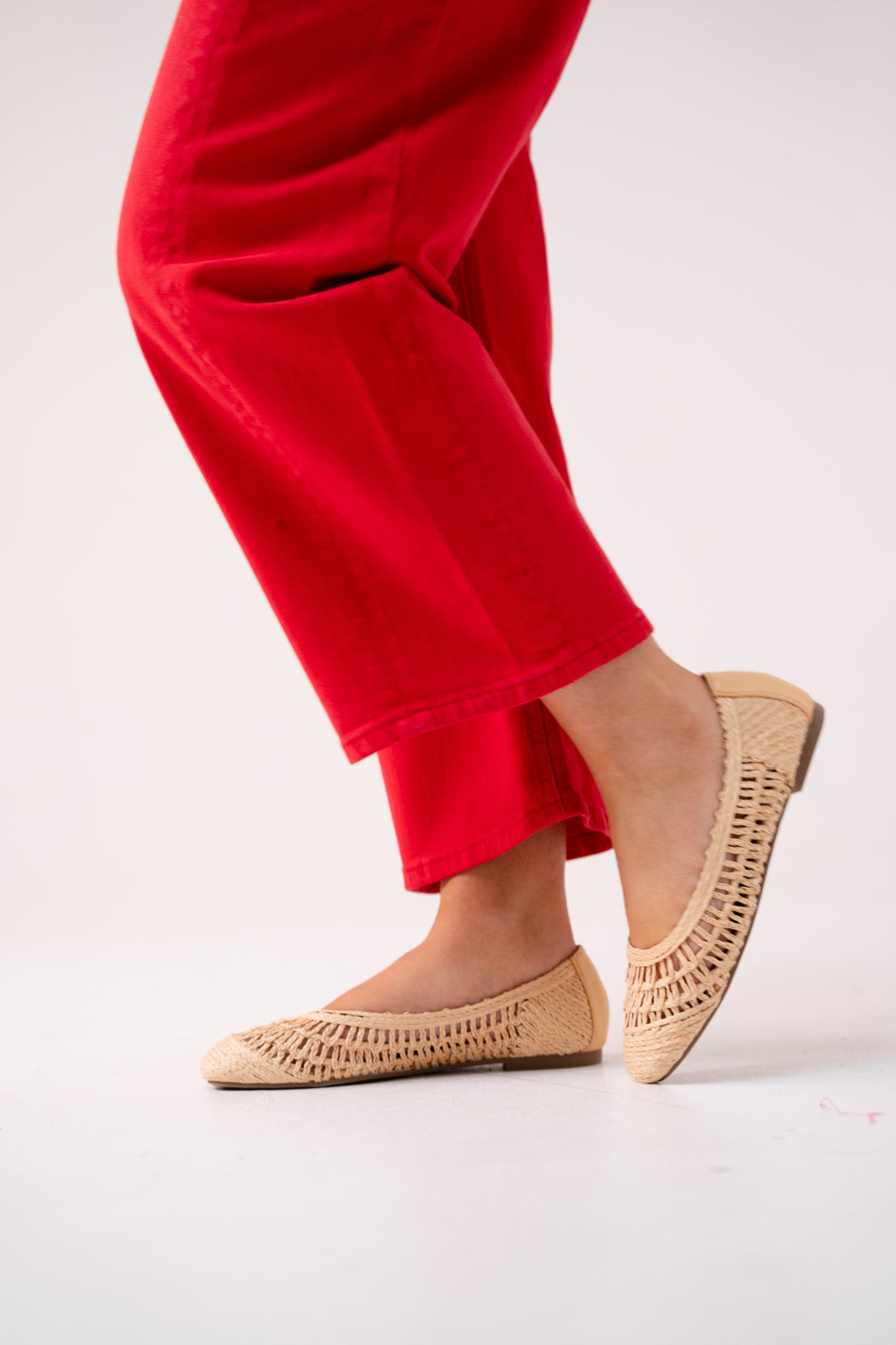Izzy Woven Ballet Pumps In Beige