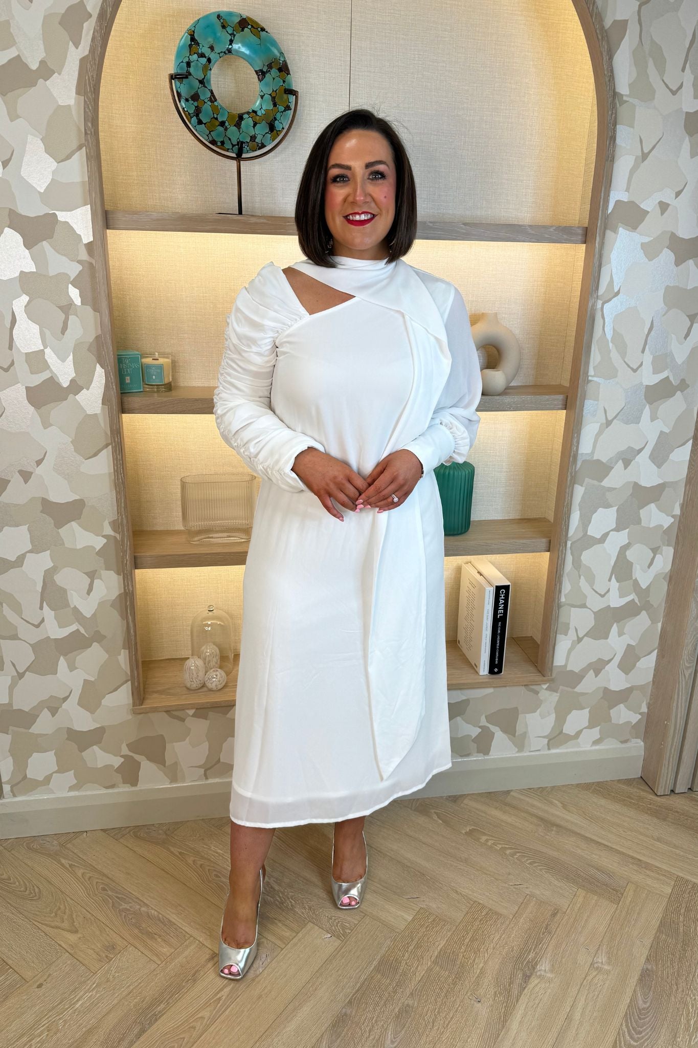 Sienna Chiffon Detail Dress In Cream