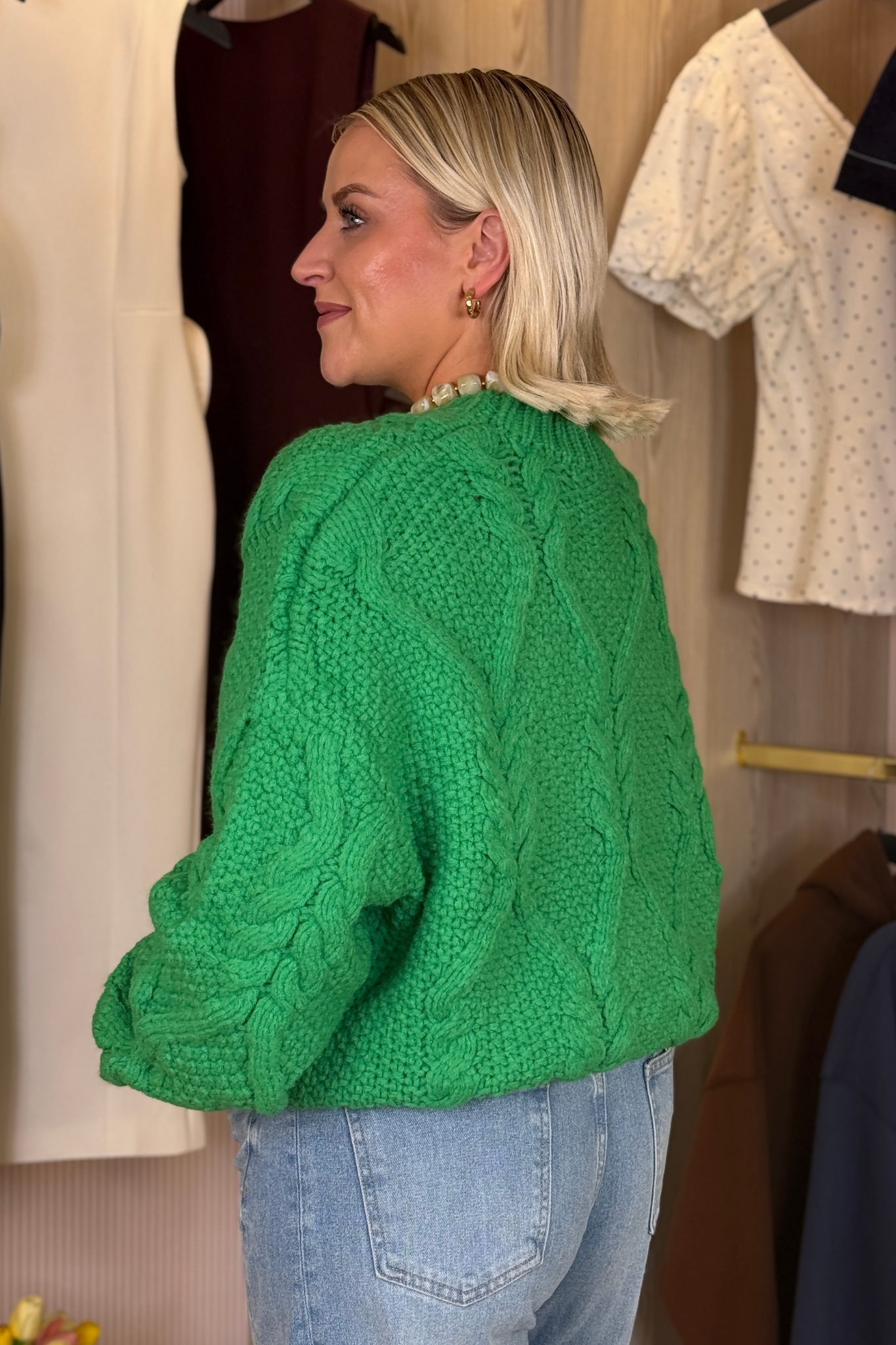 Iris Cable Knit Jumper In Green