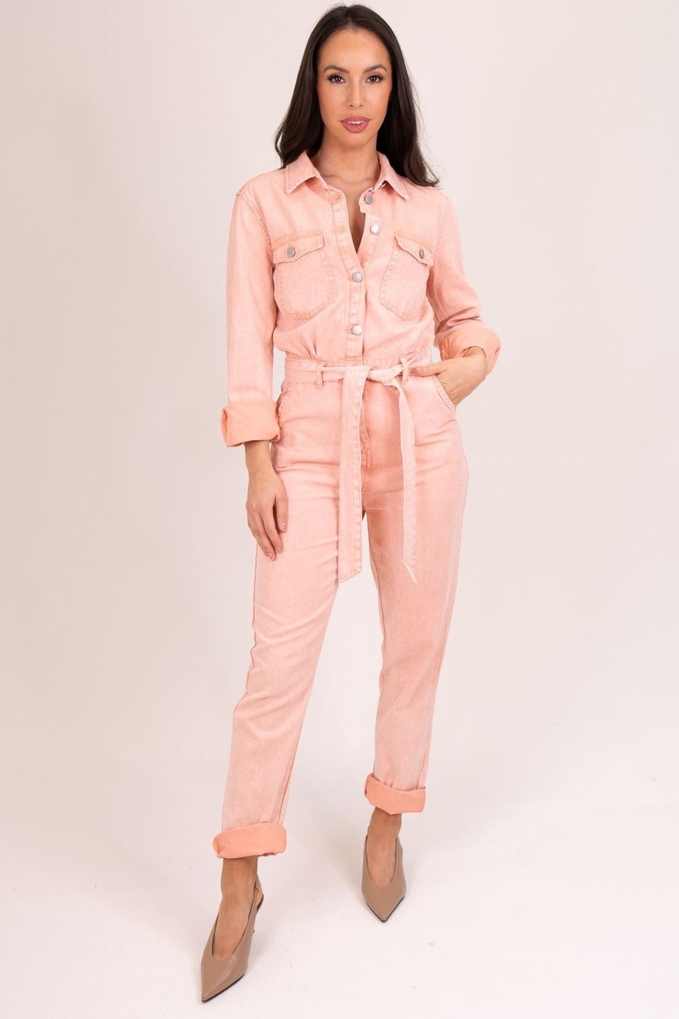 Cora Tie Waist Jumpsuit In Rose Pink – The Walk in Wardrobe