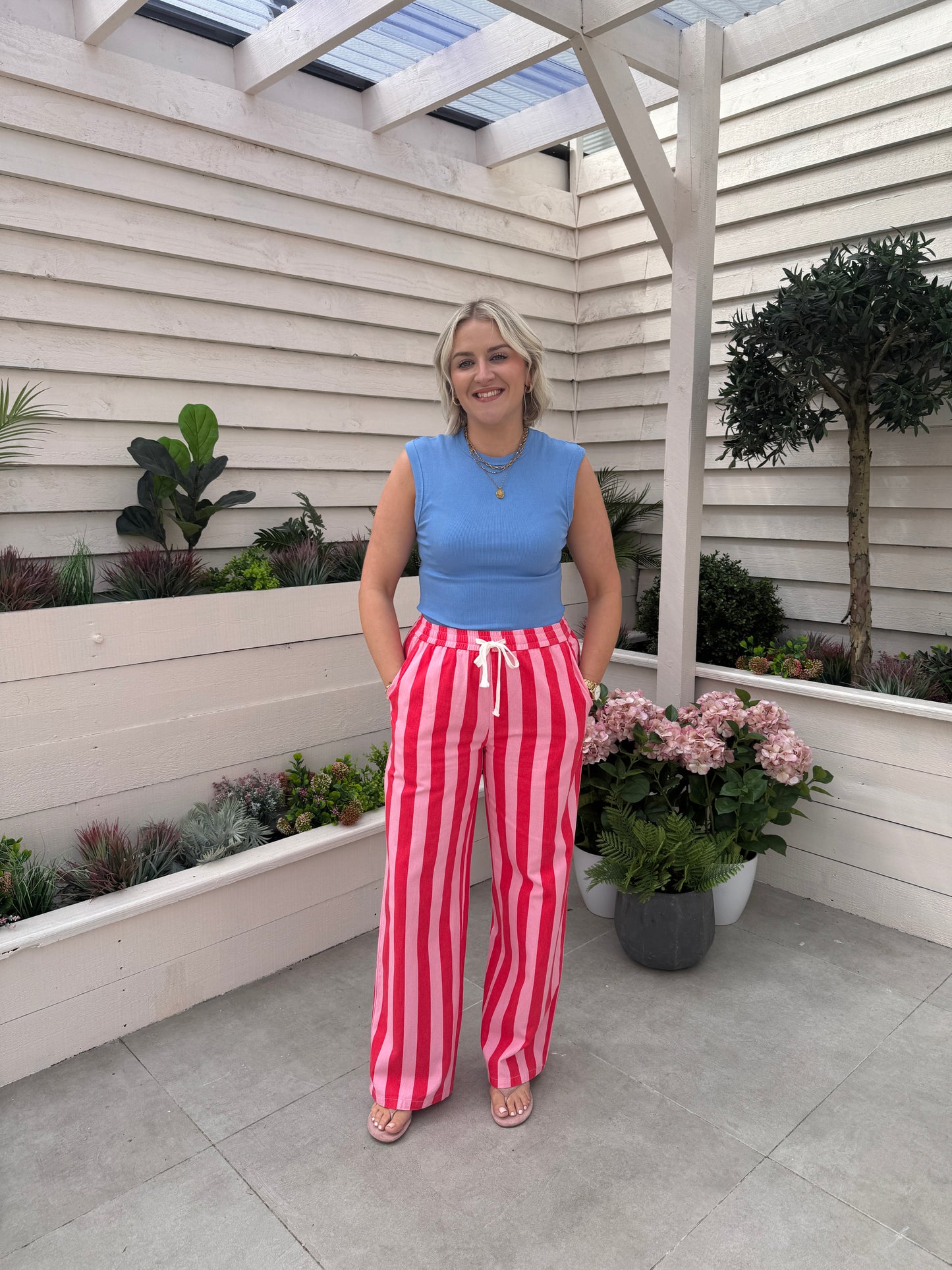 Kiera Striped Trousers In Pink Mix