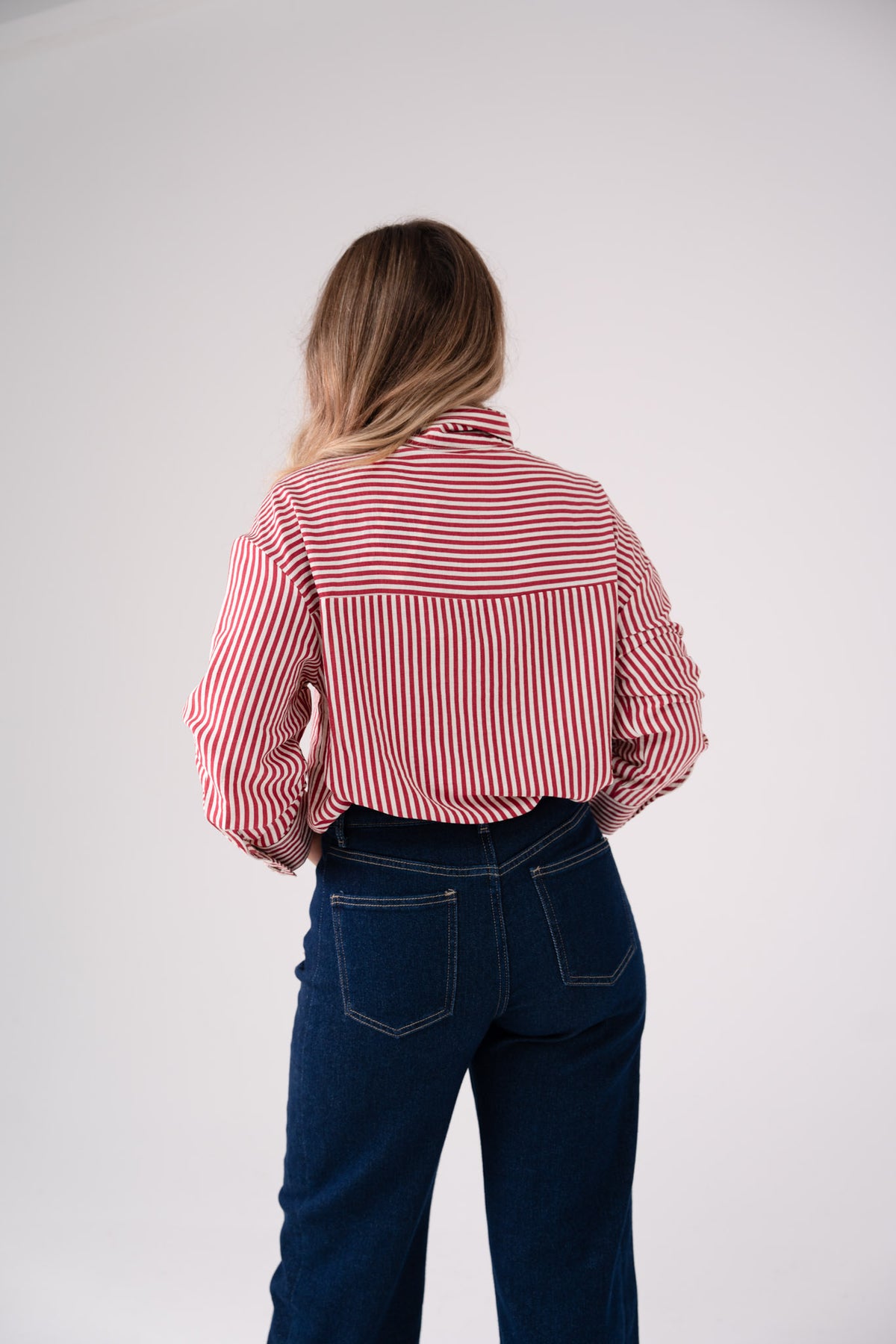 Connie Funnel Neck Stripe Shirt In Red