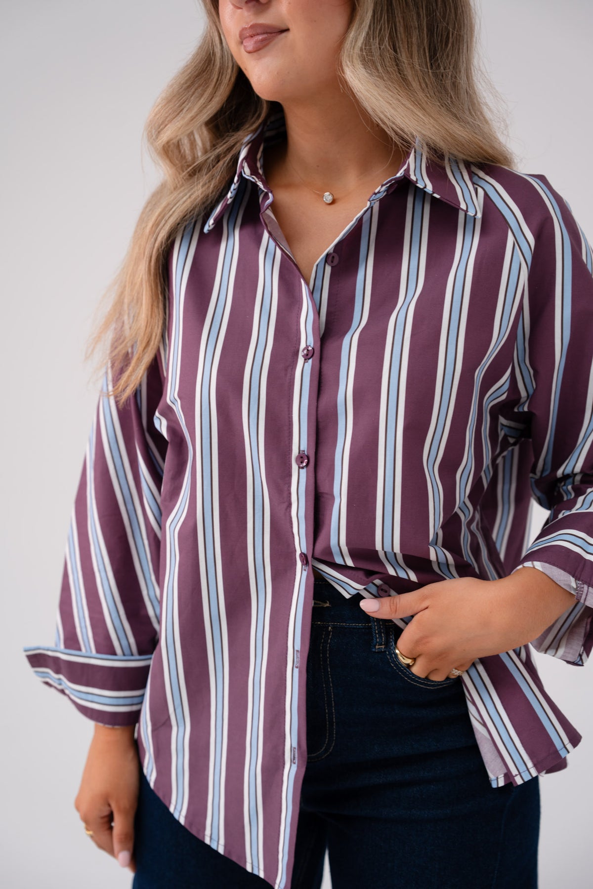 Connie Stripe Shirt In Plum Mix