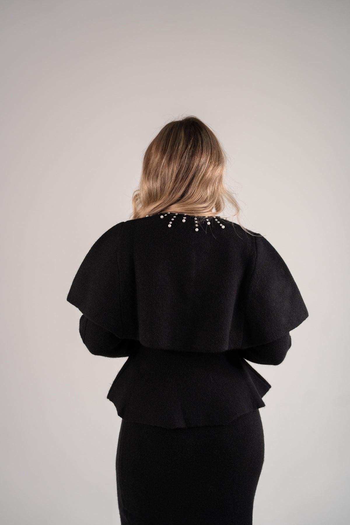 Love Laura Knit Cape With Pearls In Black