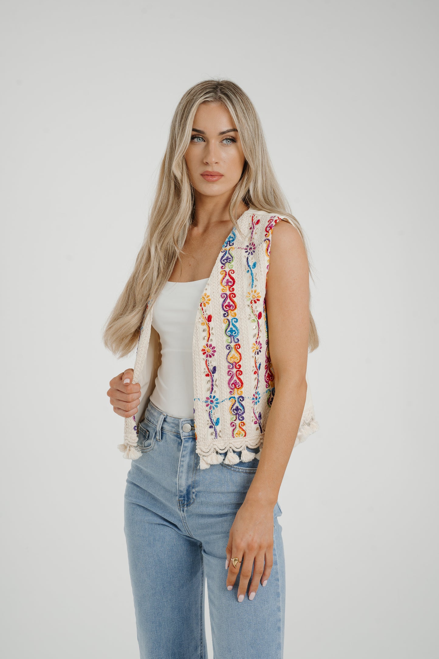 Polly Embroidered Floral Waistcoat In Neutral