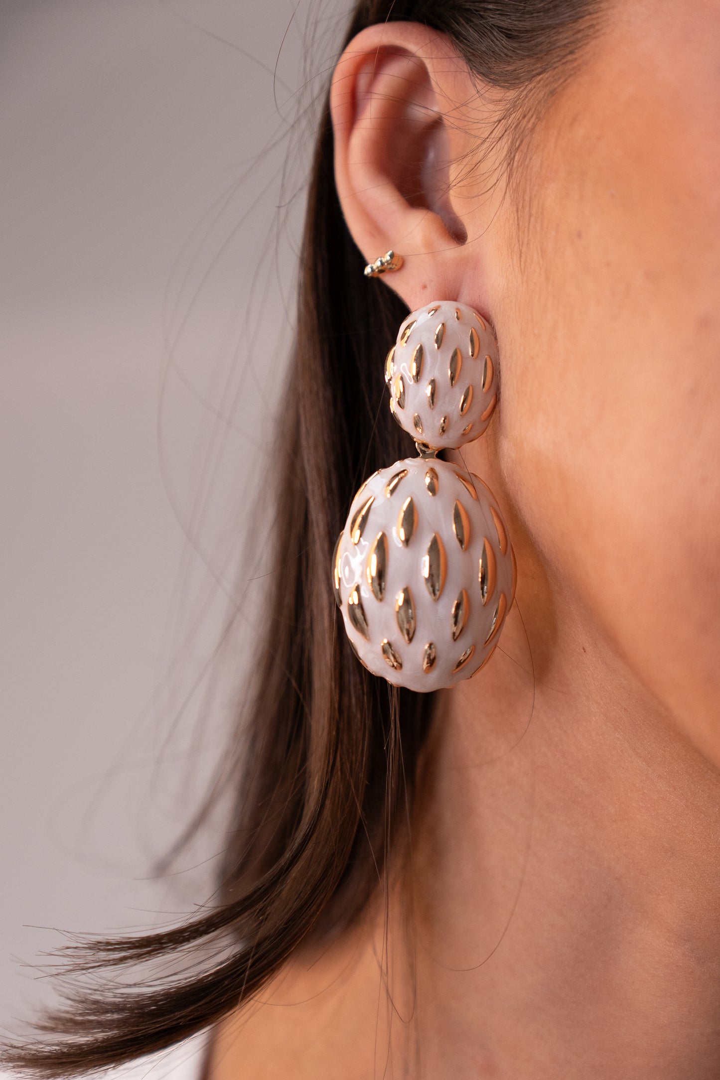 Polly Statement Enamel Earrings In White
