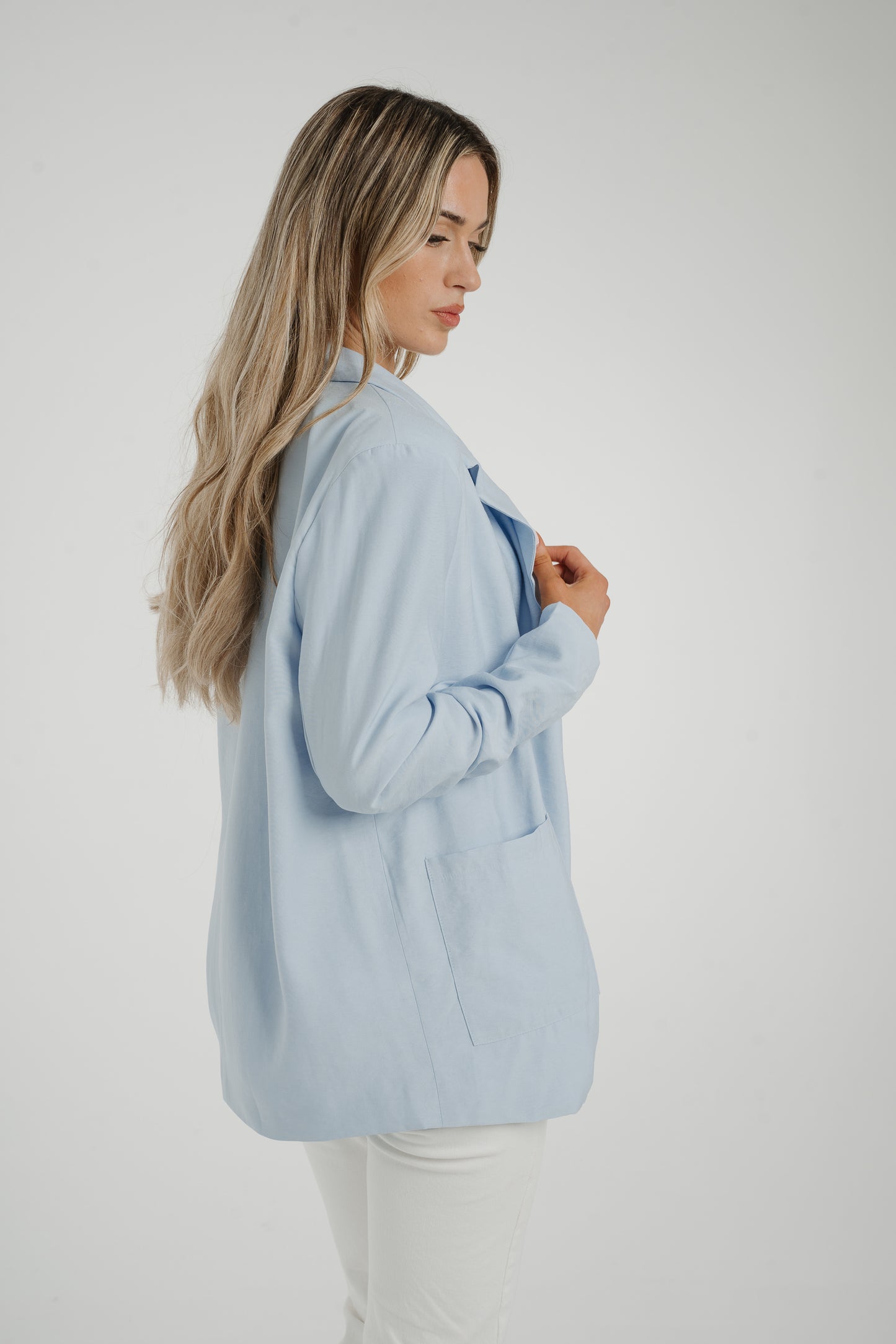 Caitlyn Ruched Sleeve Pocket Blazer In Blue