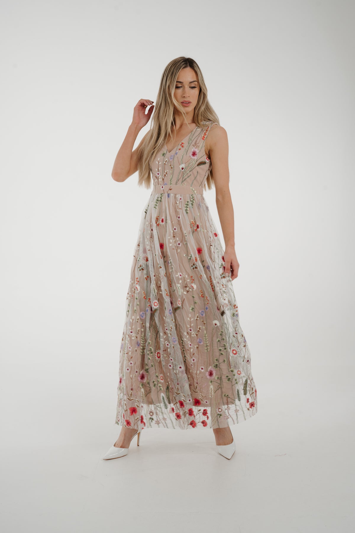 Polly Floral Tulle Dress In Blush Mix