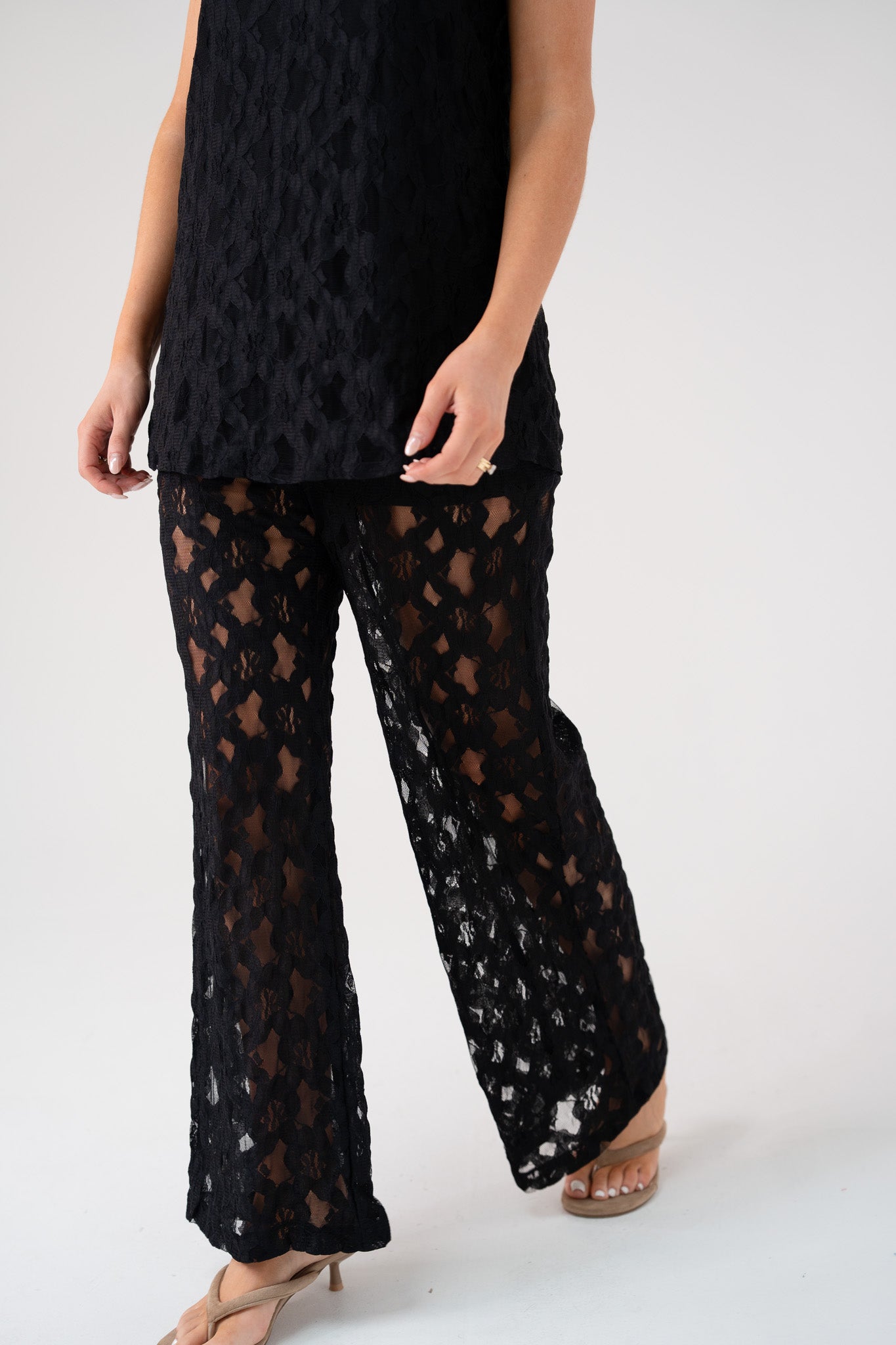 Elsa Wide Leg Lace Trousers In Black
