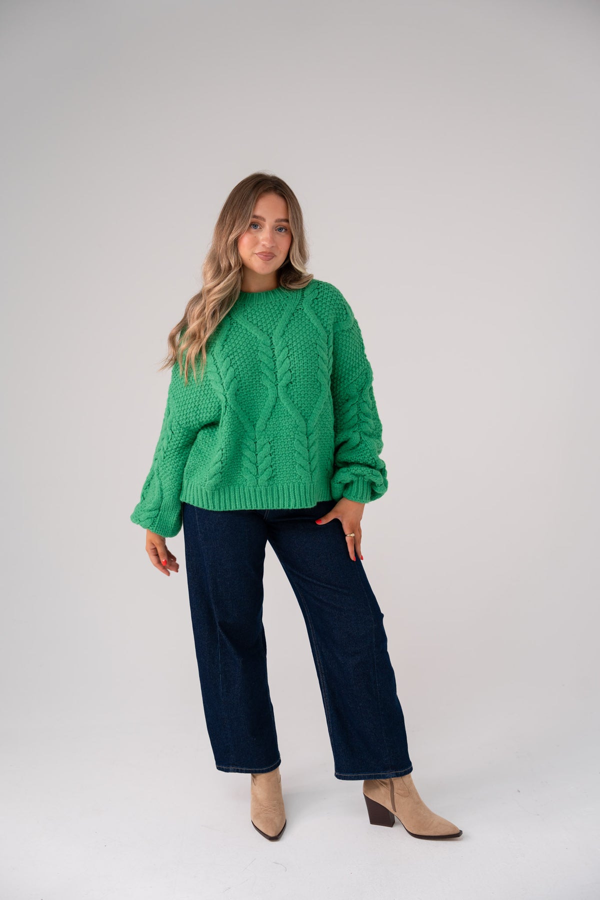 Iris Cable Knit Jumper In Green