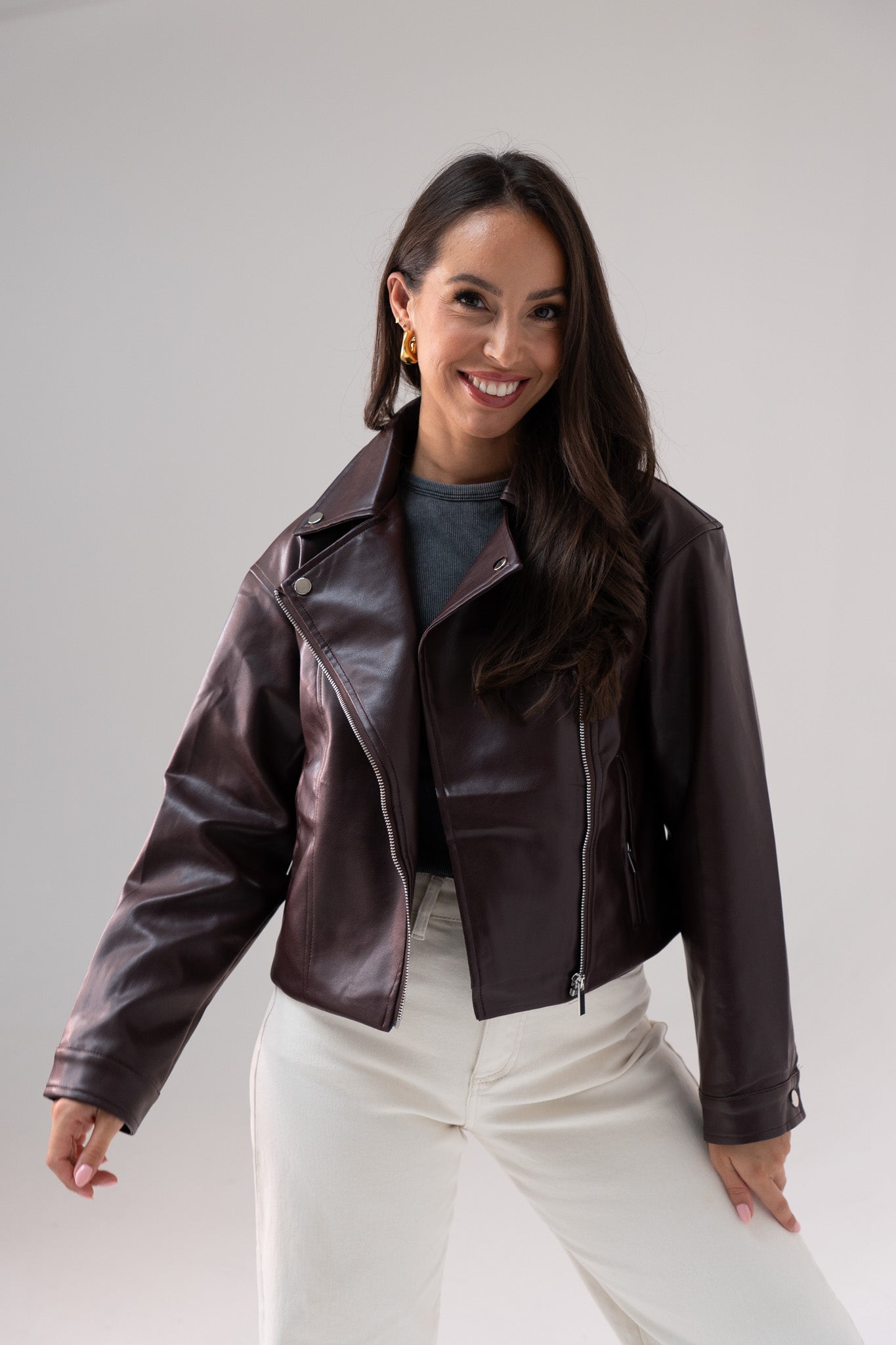Love Laura Faux Leather Jacket In Merlot