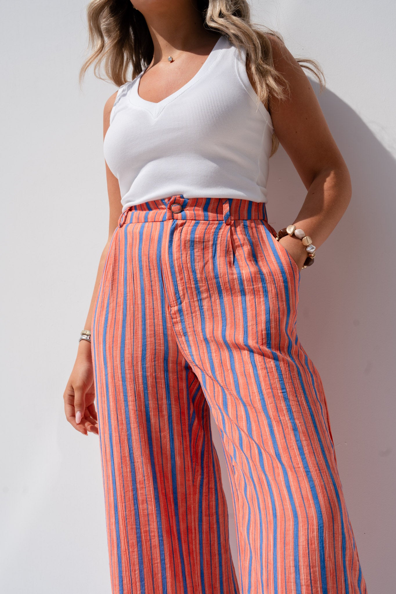 Elsa Stripe Trousers In Orange Mix