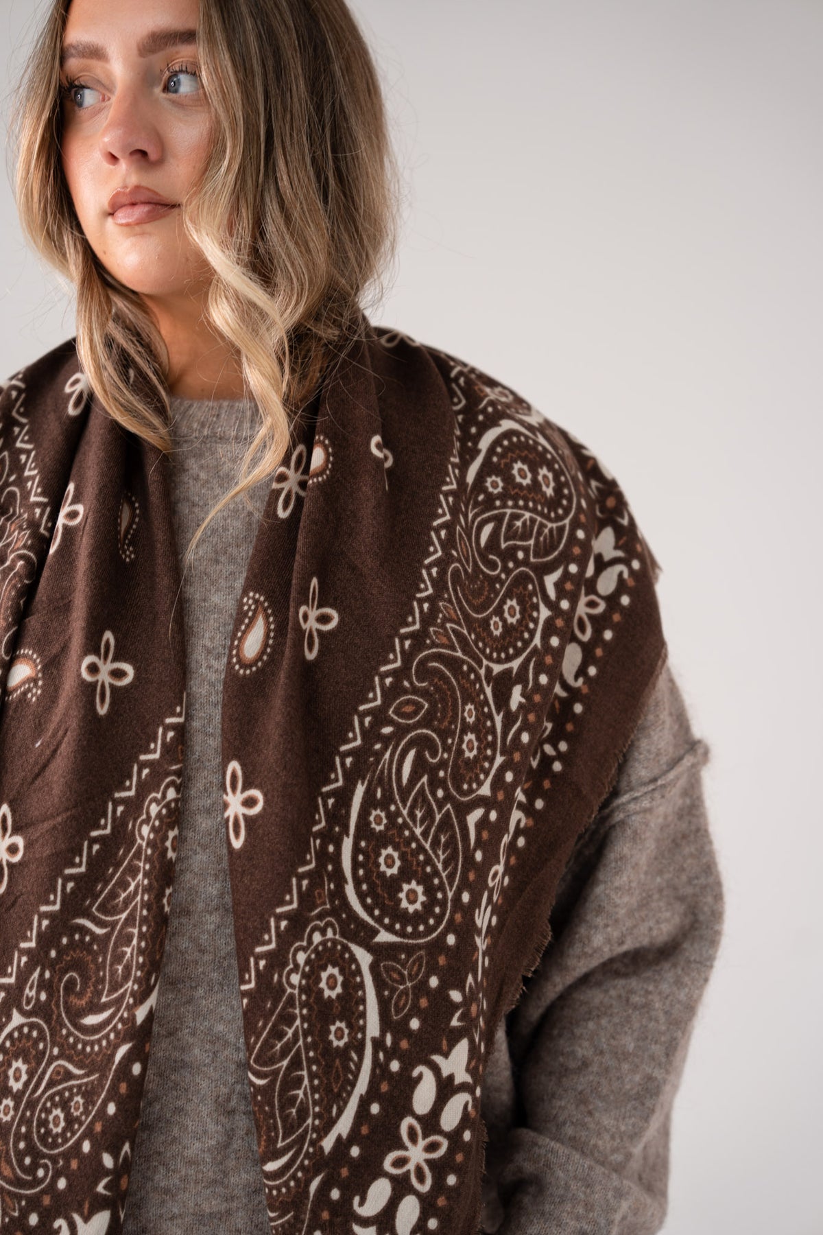 Kendra Printed Scarf In Chocolate