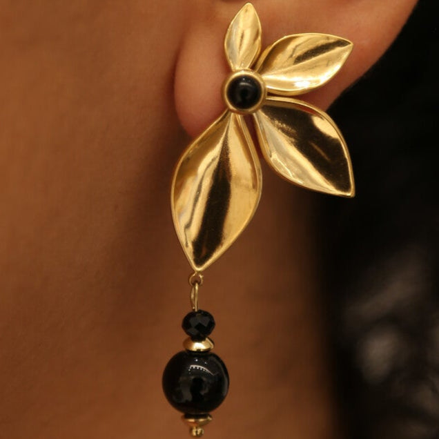 Polly Floral Drop Earring In Black