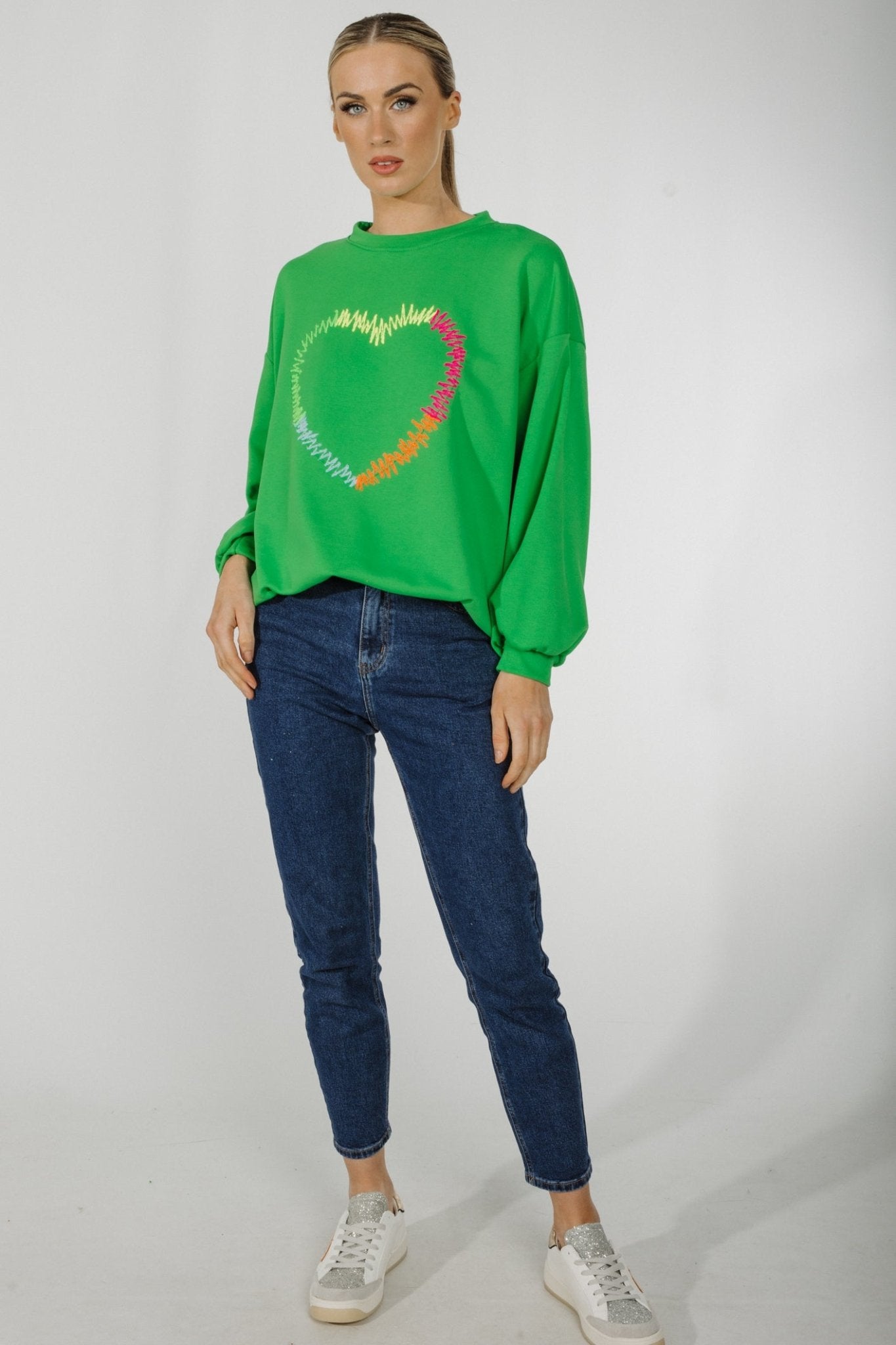 Alaina Embroidered Sweatshirt In Green - The Walk in Wardrobe
