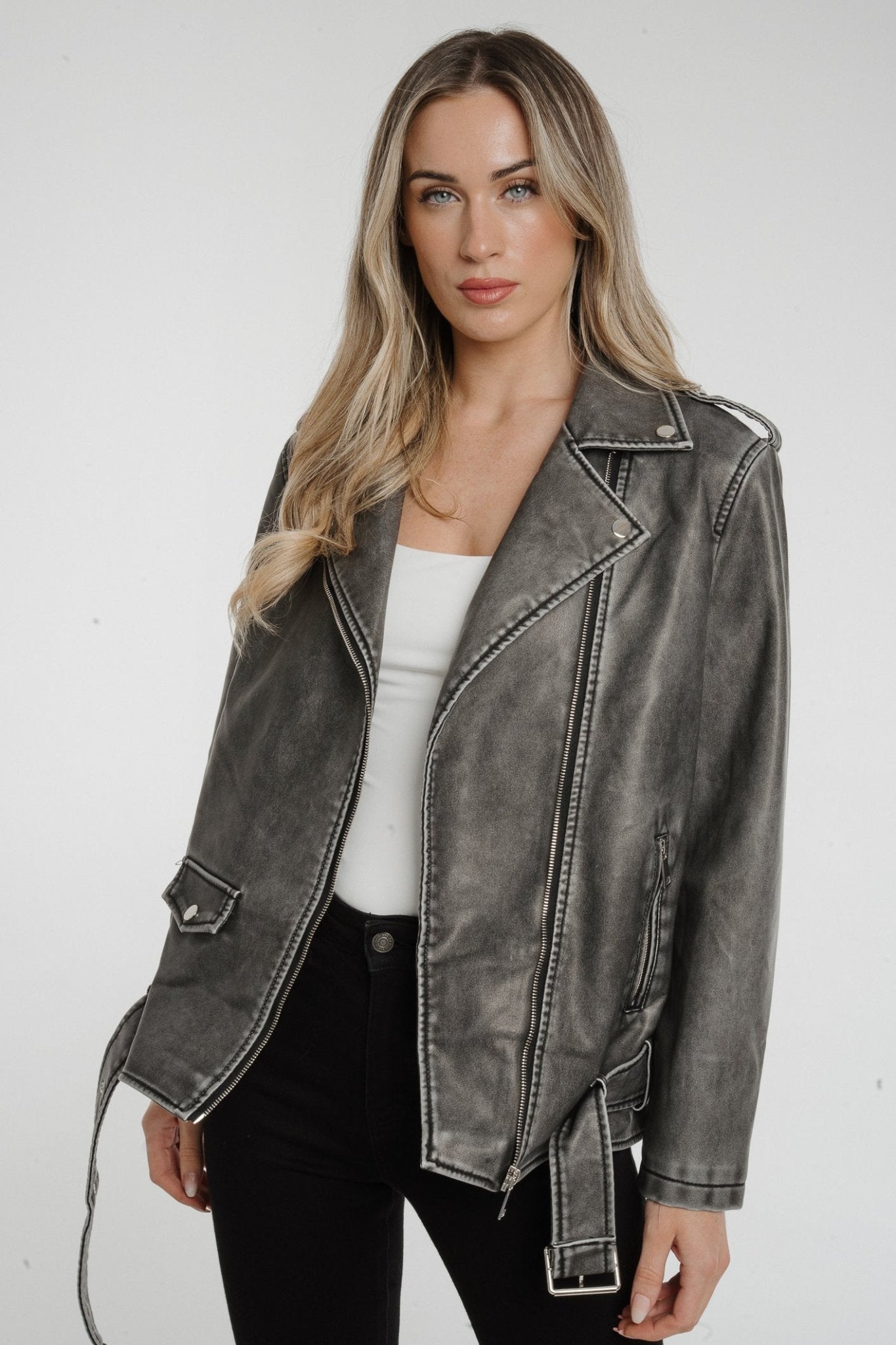 Grey faux 2024 leather jacket