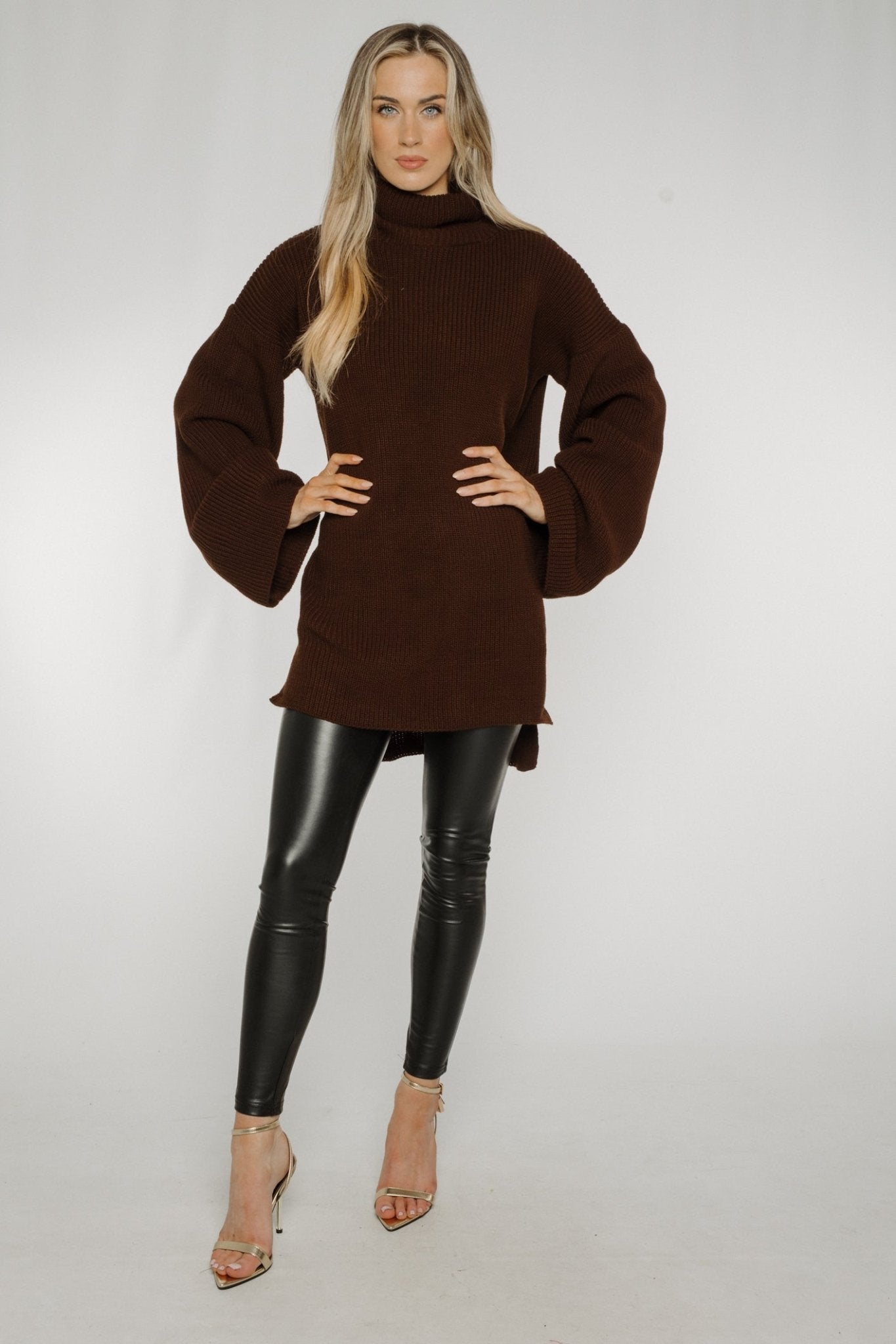 Ella Longline Polo Neck Jumper In Chocolate – The Walk in Wardrobe