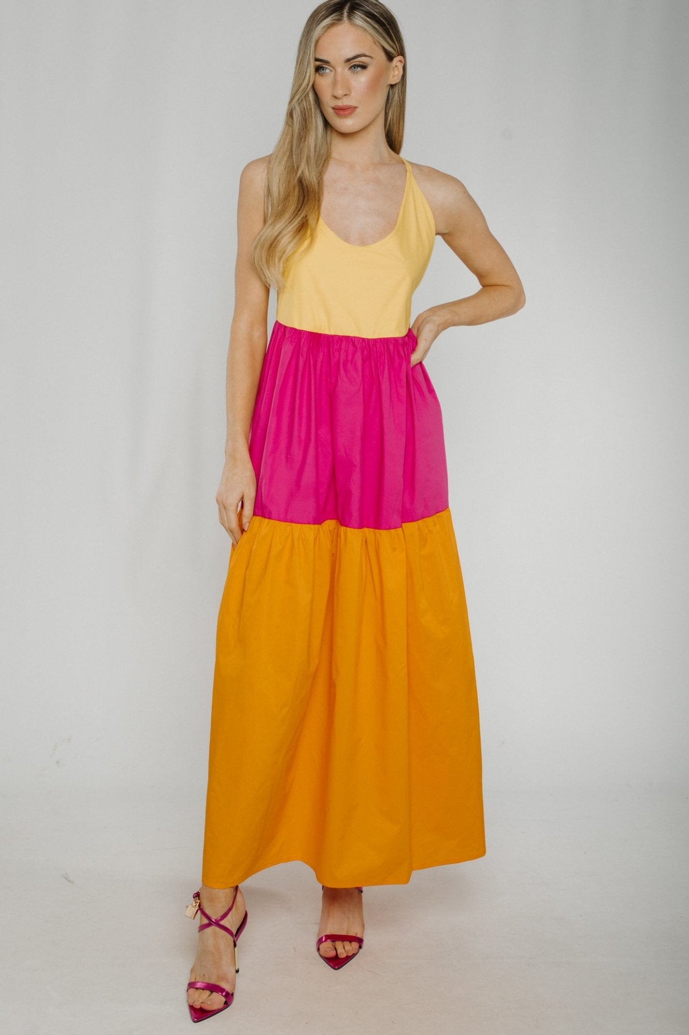 Fiona Colour Block Maxi Dress In Multi – The Walk in Wardrobe