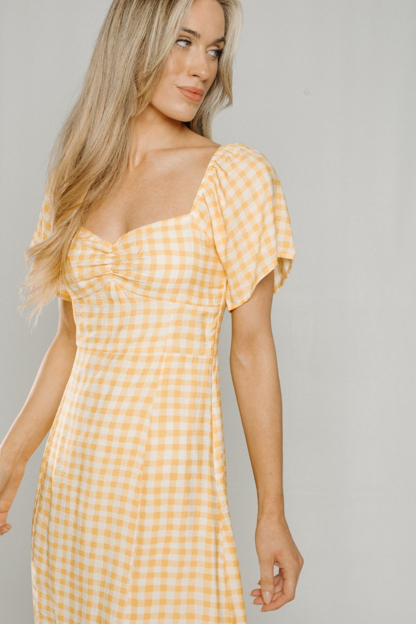 Frankie Check Midi Dress In Yellow - The Walk in Wardrobe