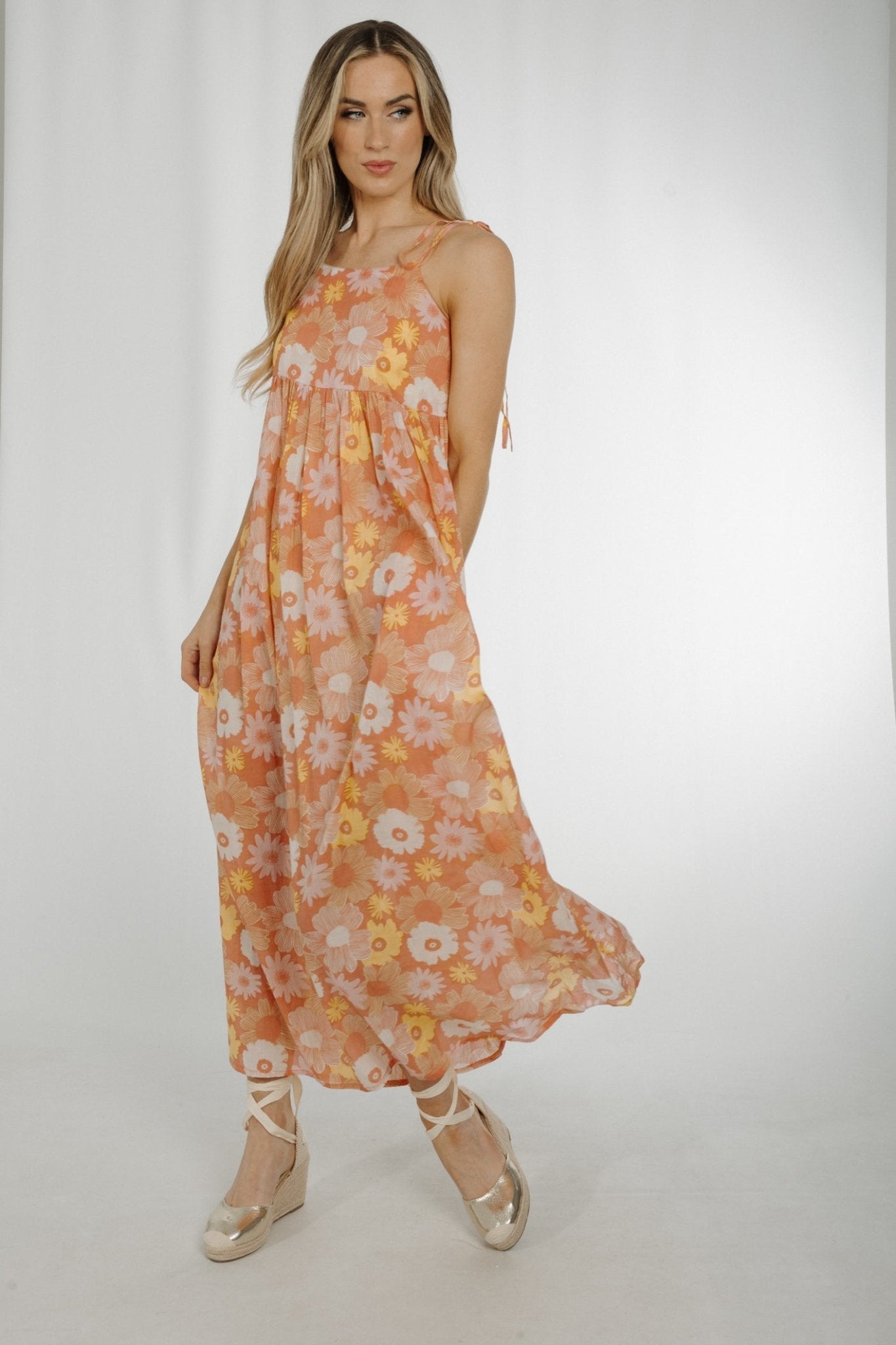 Frankie Tie Shoulder Maxi Dress In Peach - The Walk in Wardrobe