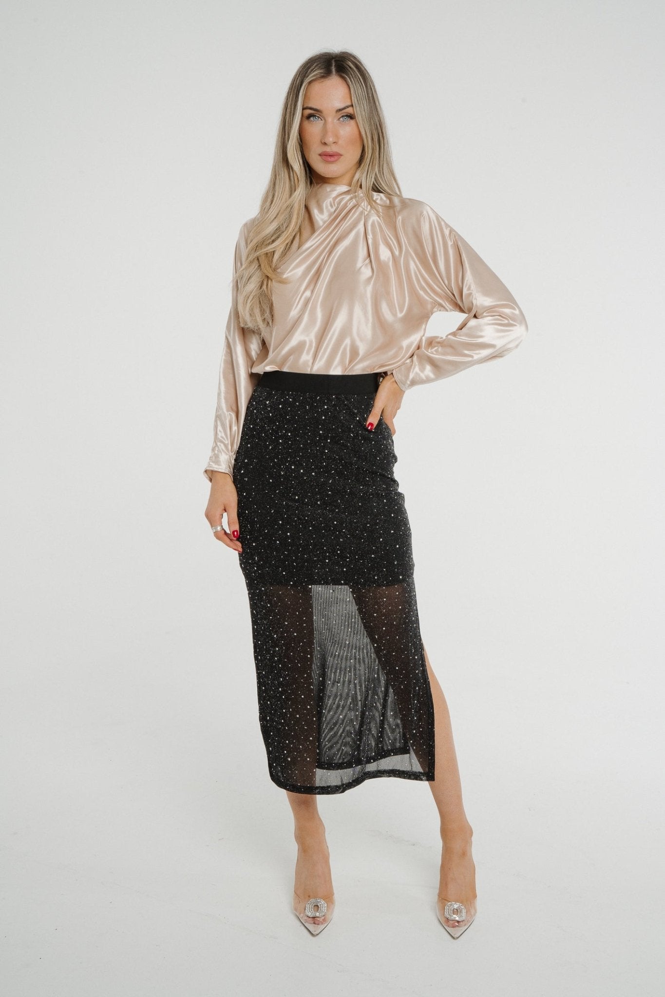 Black embellished shop midi skirt