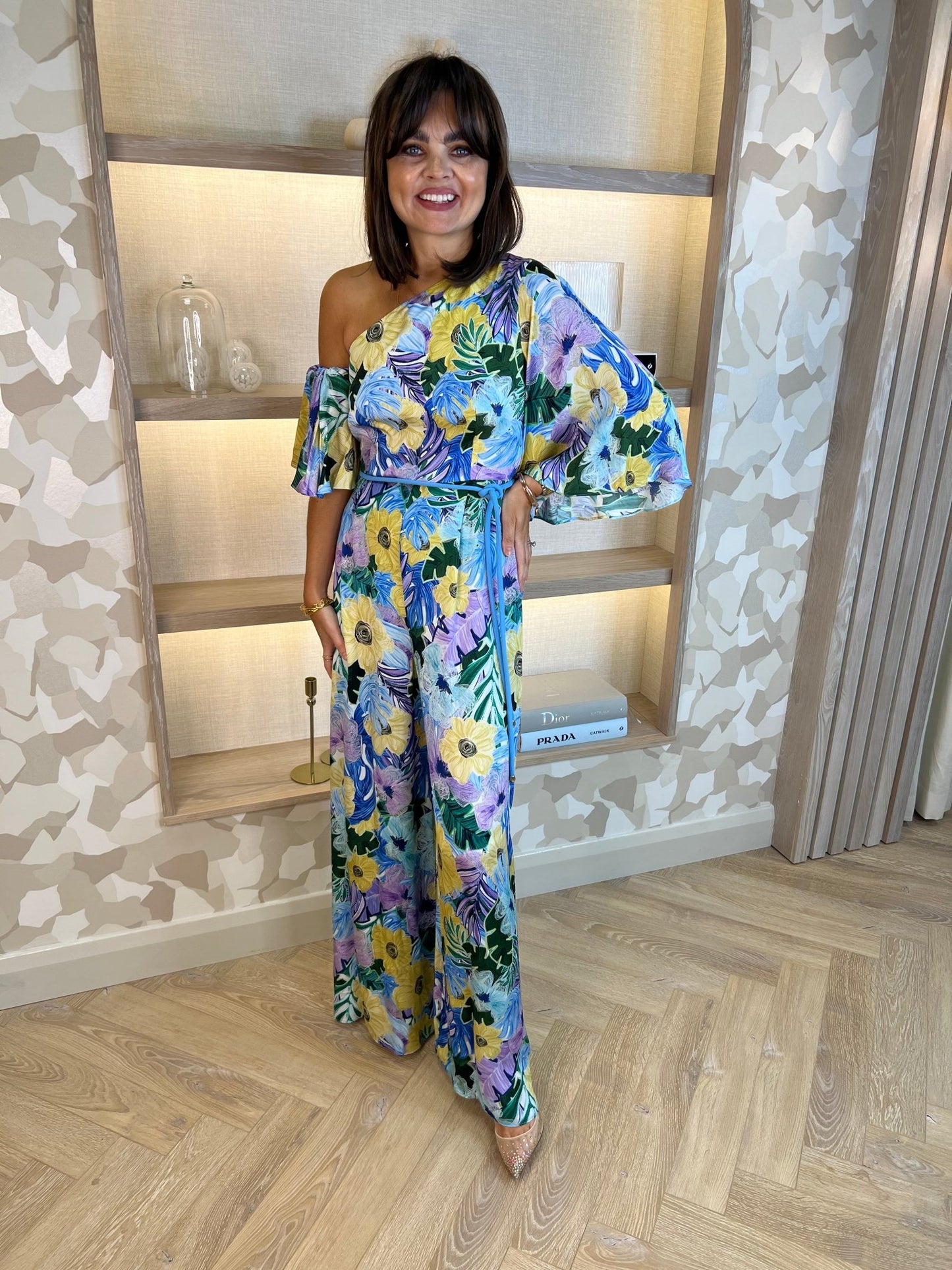 Kayla Floral Jumpsuit In Blue - The Walk in Wardrobe