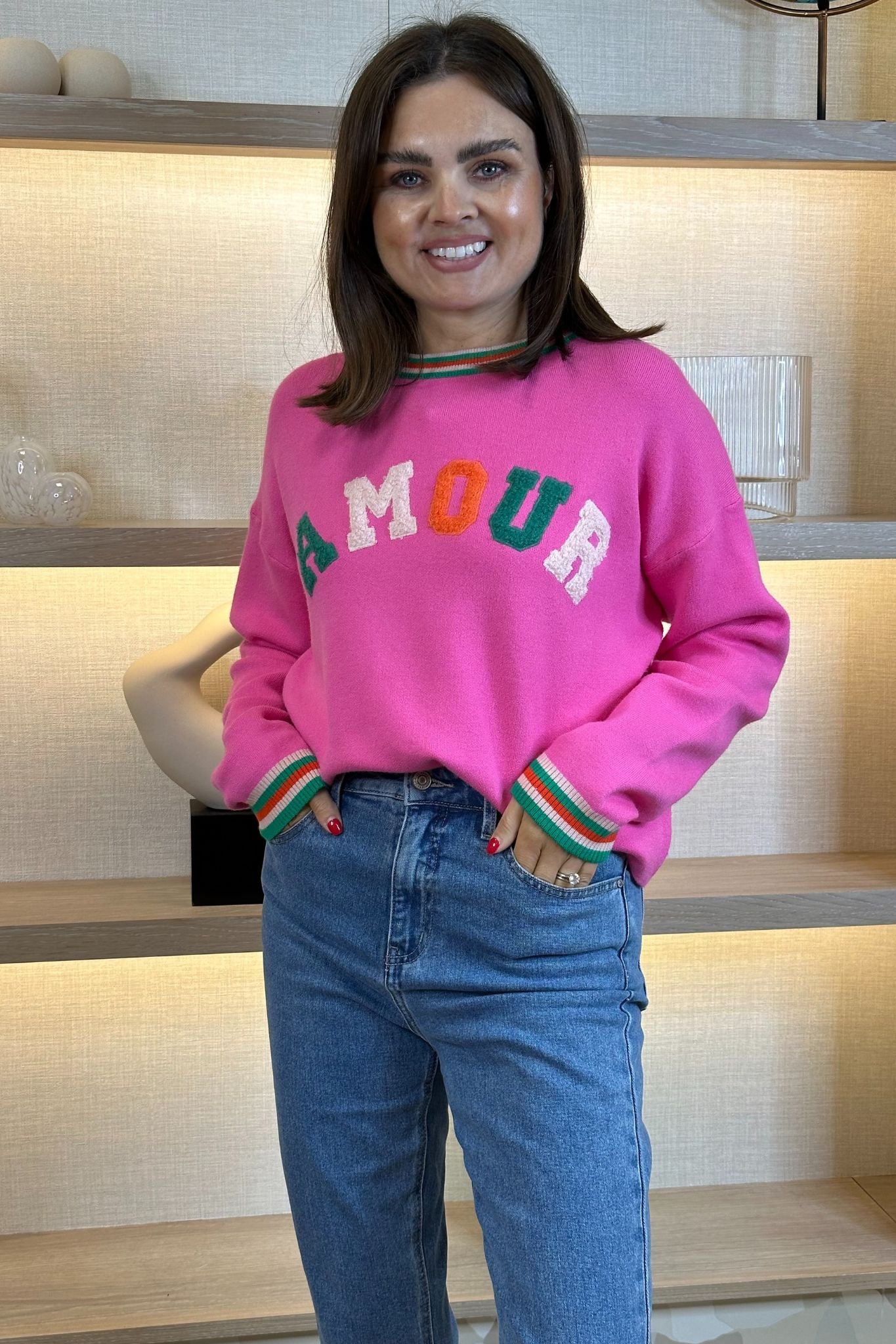 Pink top slogan jumper