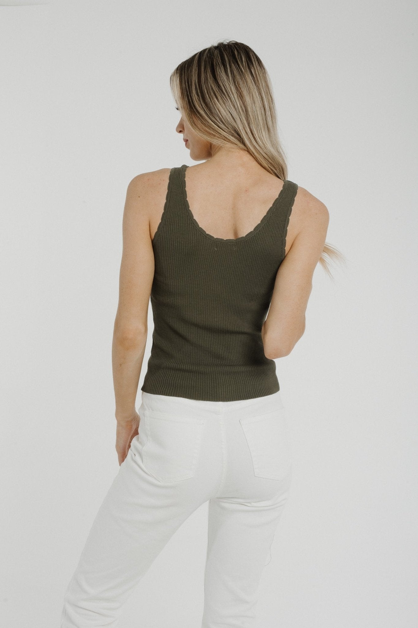 Lily Scallop Edge Vest In Khaki - The Walk in Wardrobe
