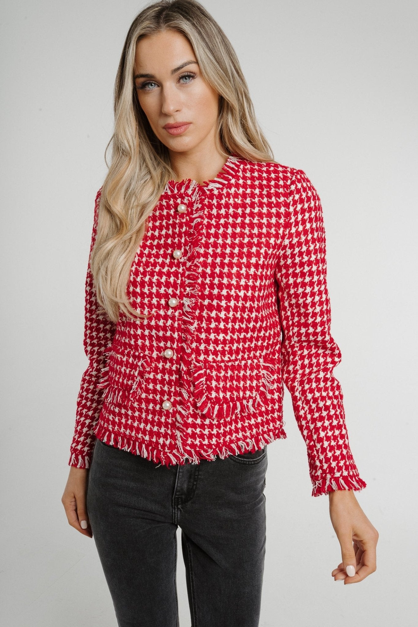 Red houndstooth sale jacket