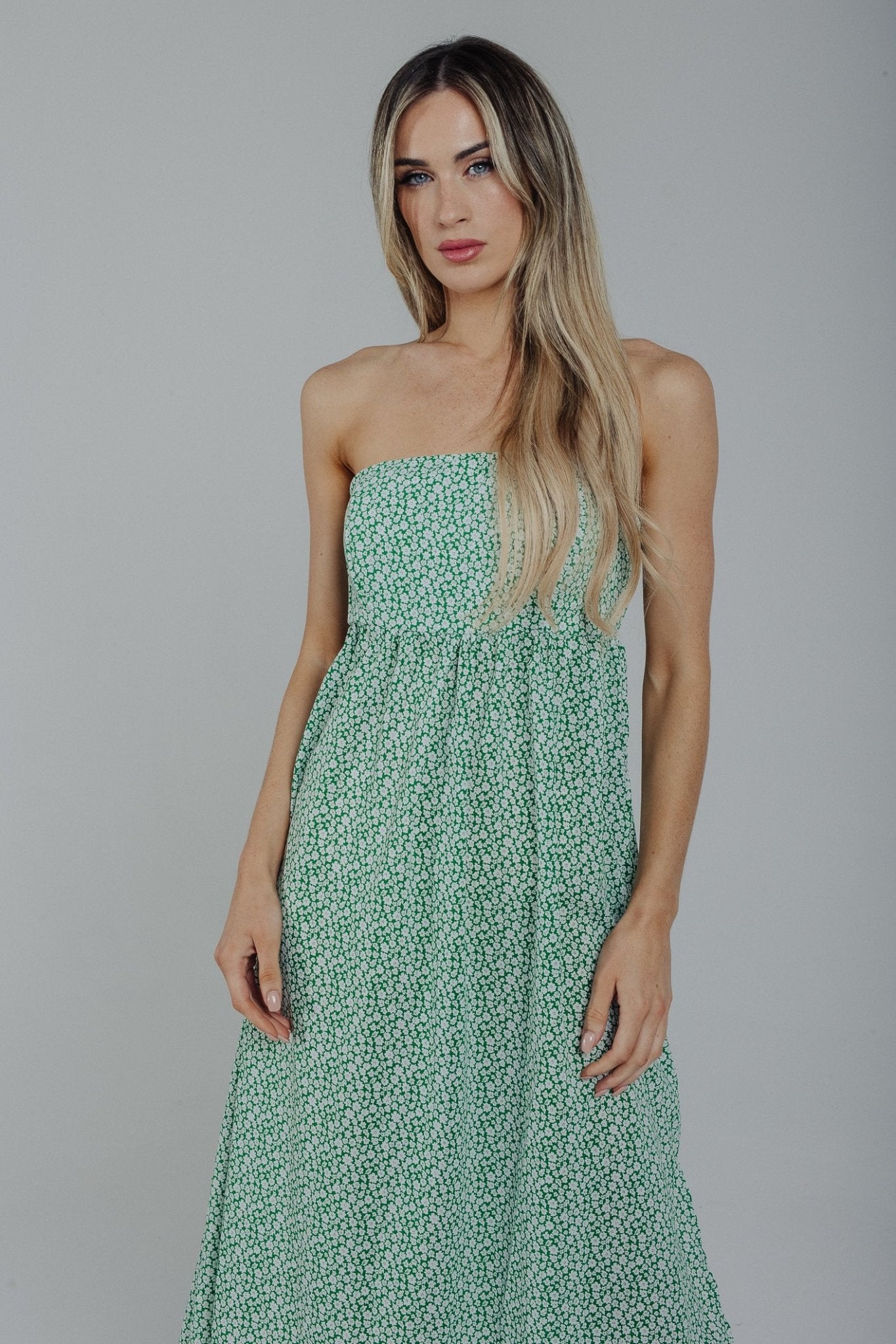 Polly Strapless Maxi Dress In Green - The Walk in Wardrobe