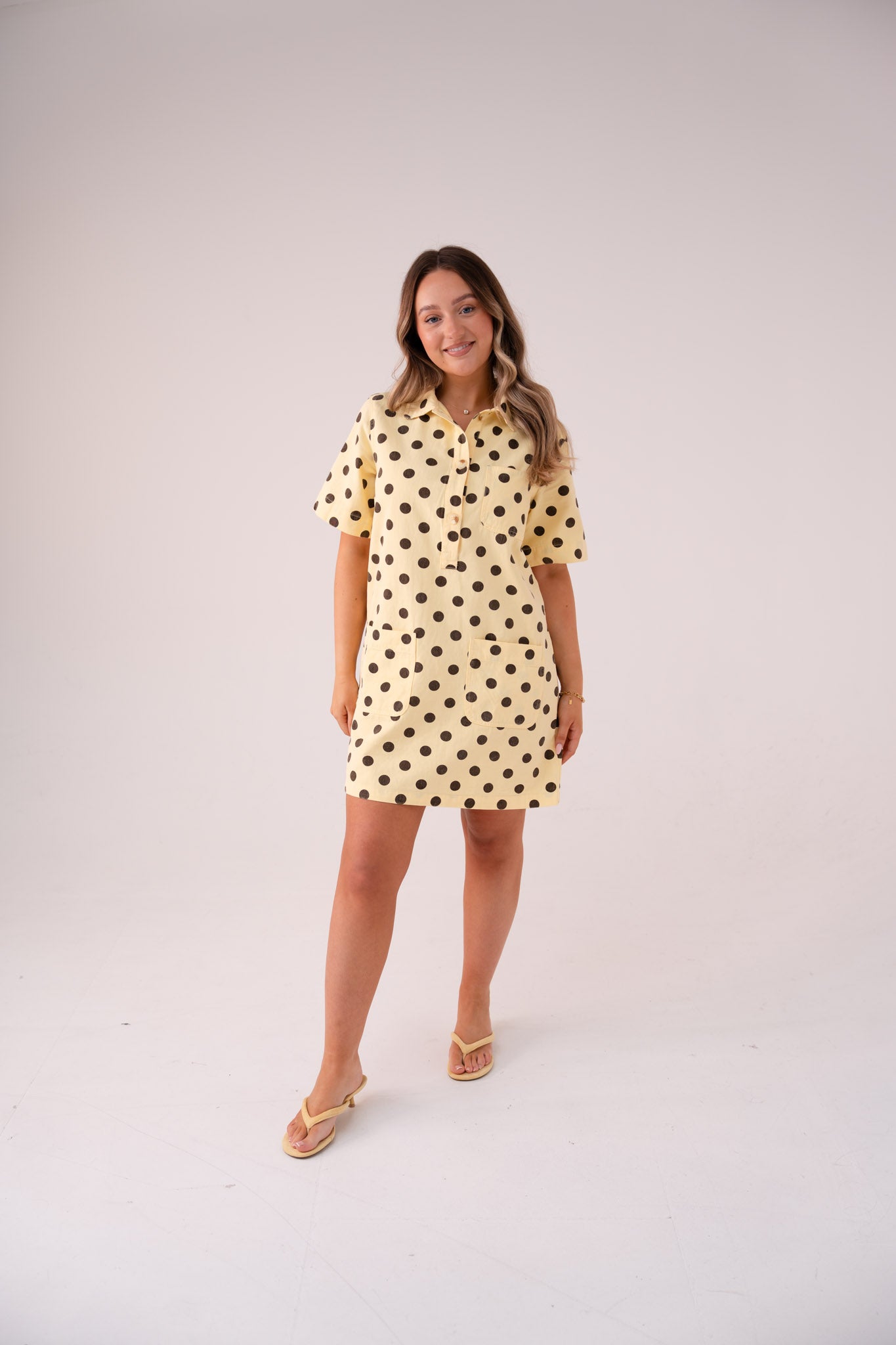 Kiera Spotted Denim T-Shirt Dress In Yellow
