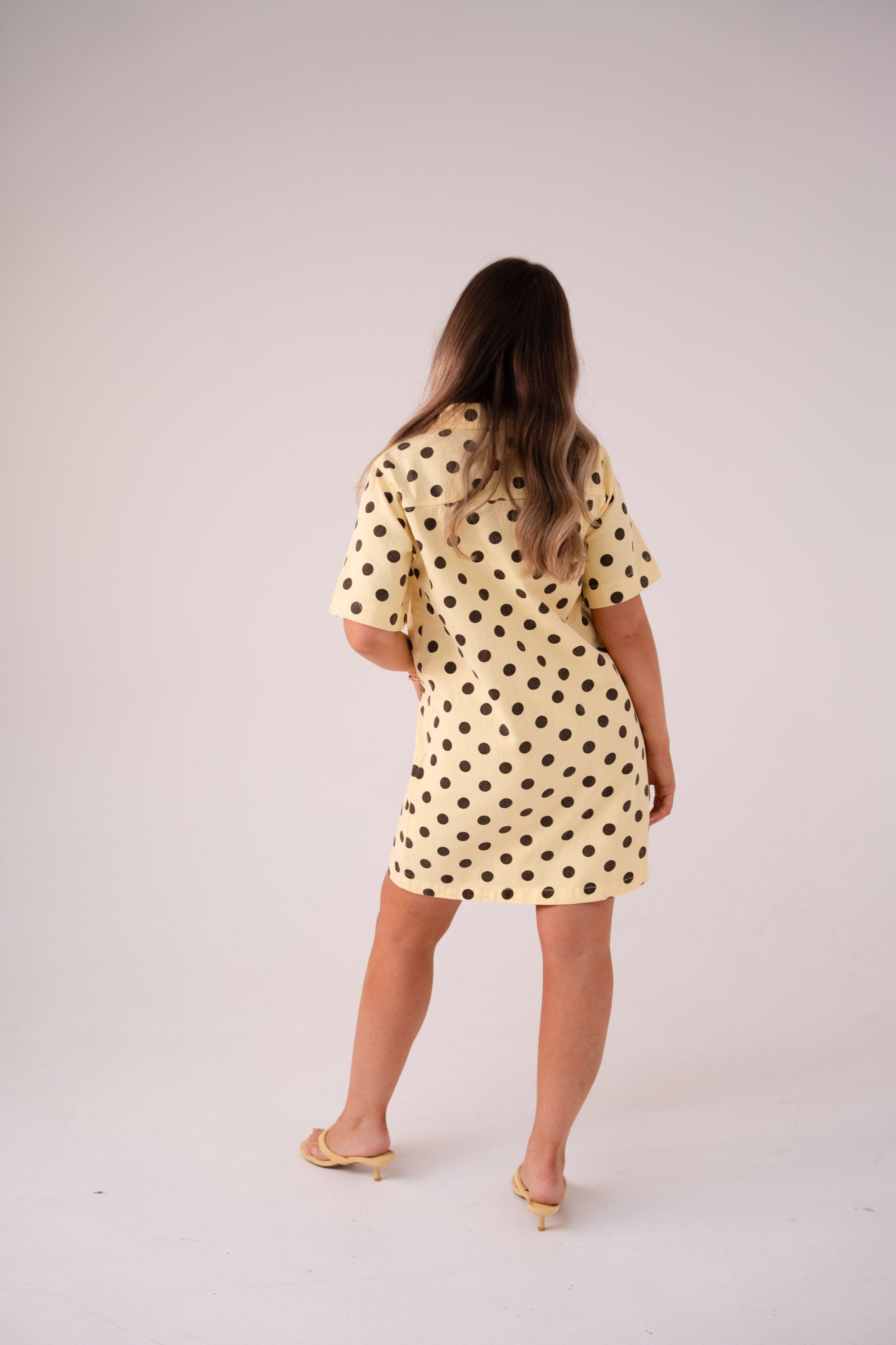 Kiera Spotted Denim T-Shirt Dress In Yellow