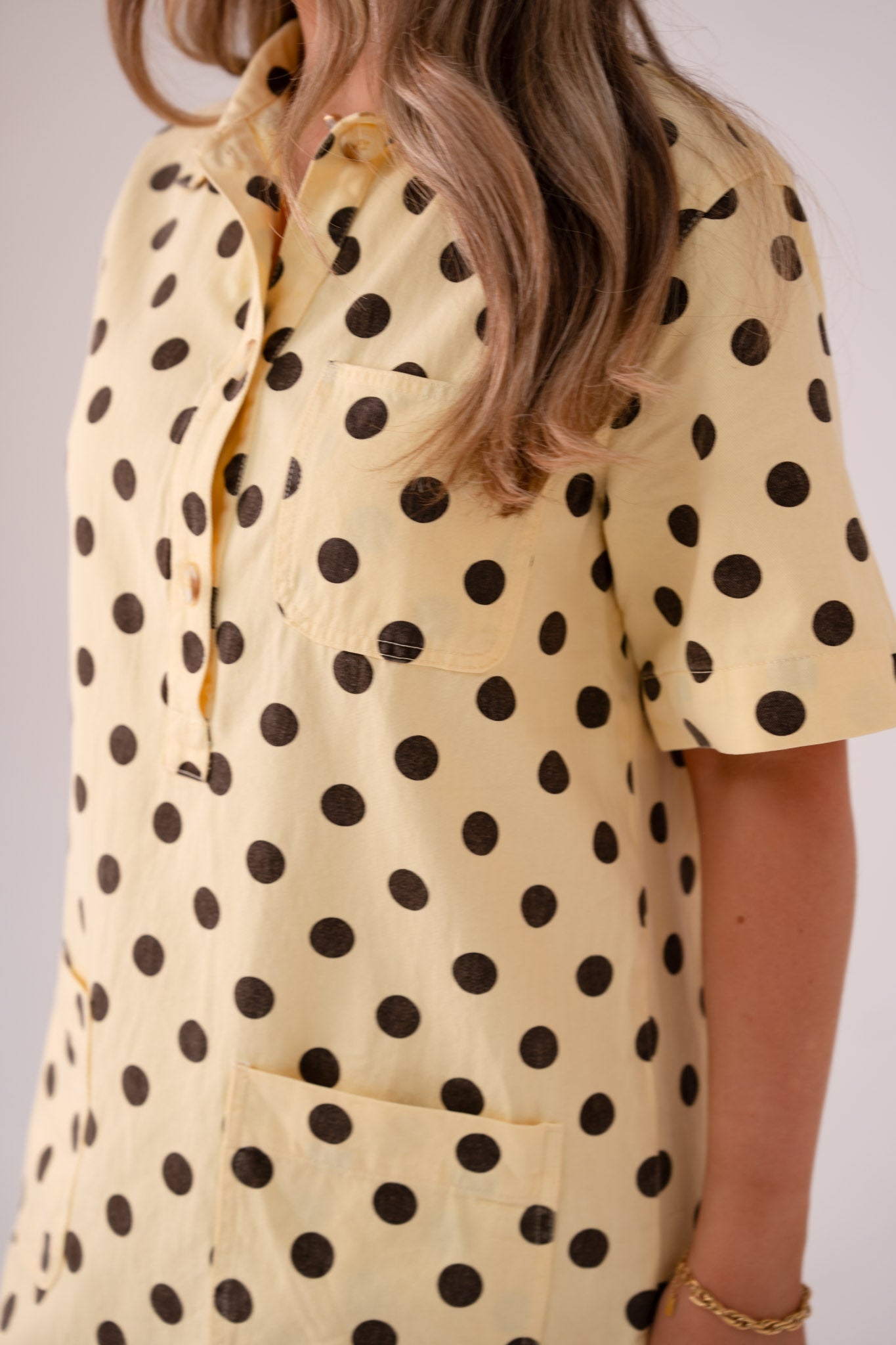 Kiera Spotted Denim T-Shirt Dress In Yellow