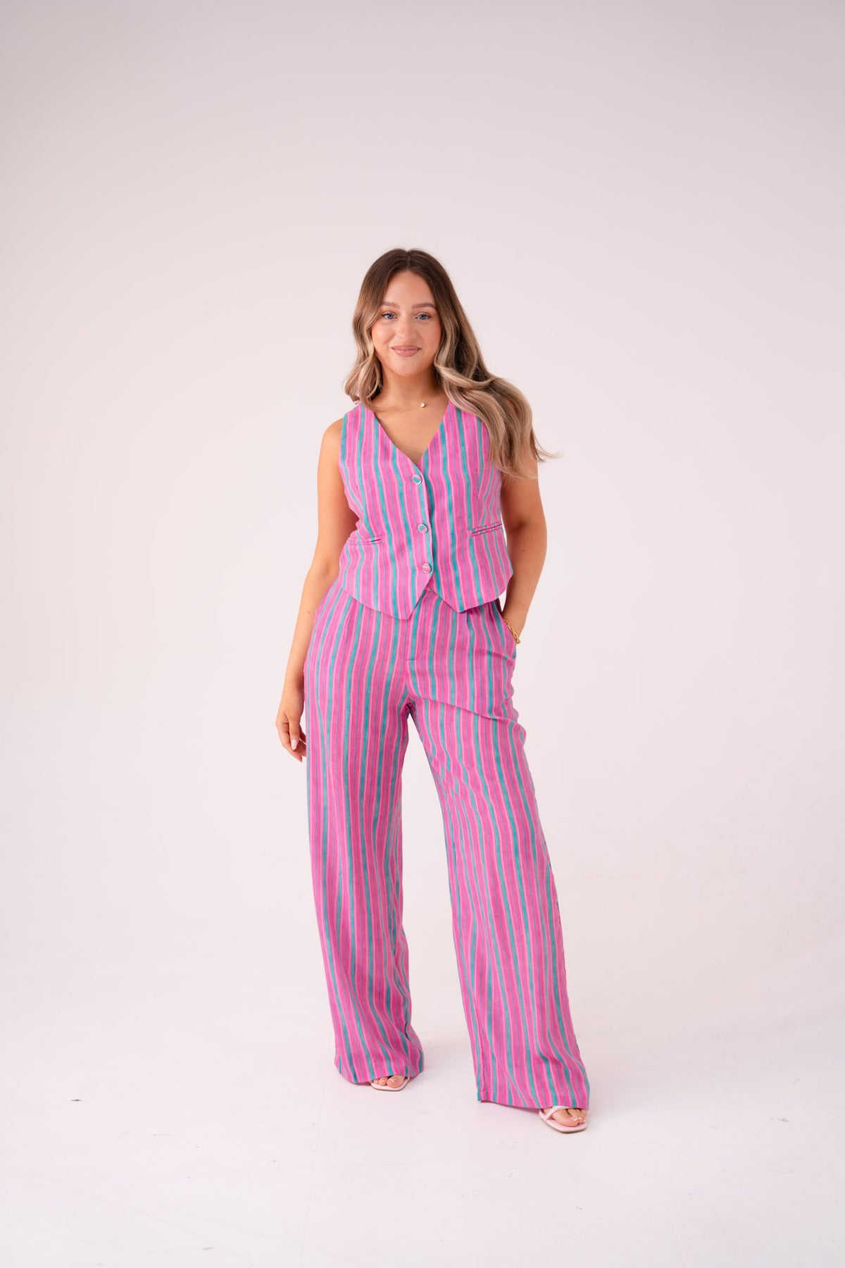 Elsa Stripe Trousers In Pink Mix
