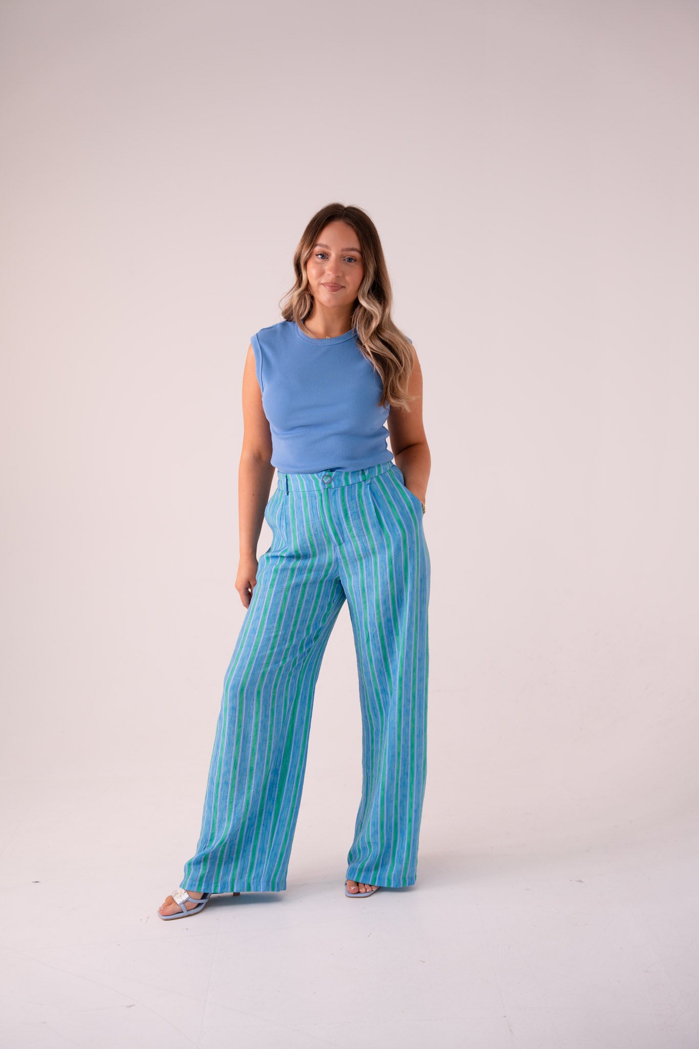 Elsa Stripe Trousers In Blue Mix