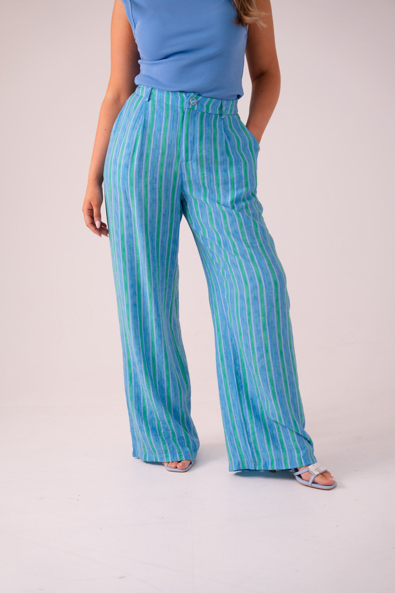 Elsa Stripe Trousers In Blue Mix