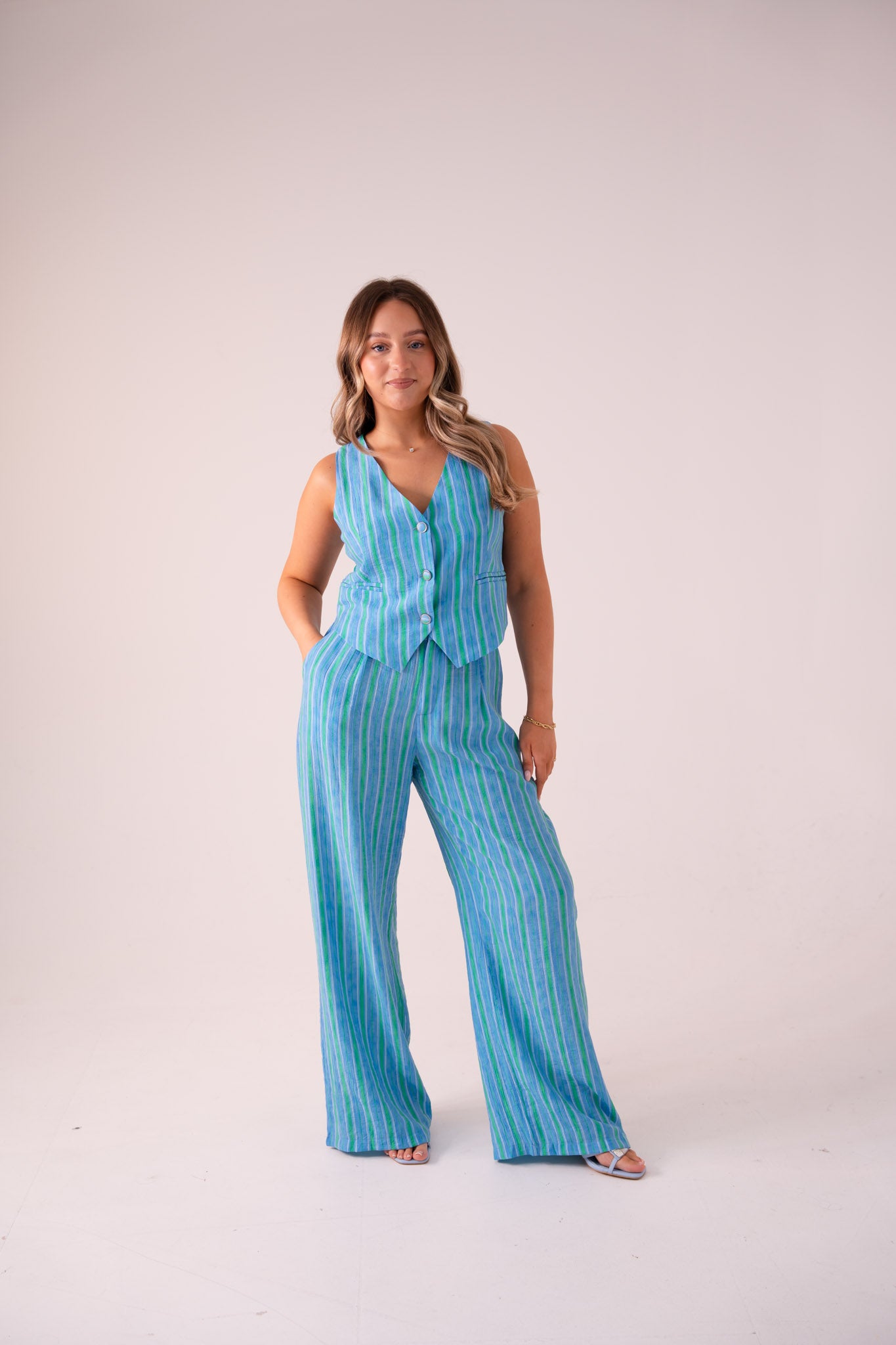 Elsa Stripe Waistcoat In Blue Mix