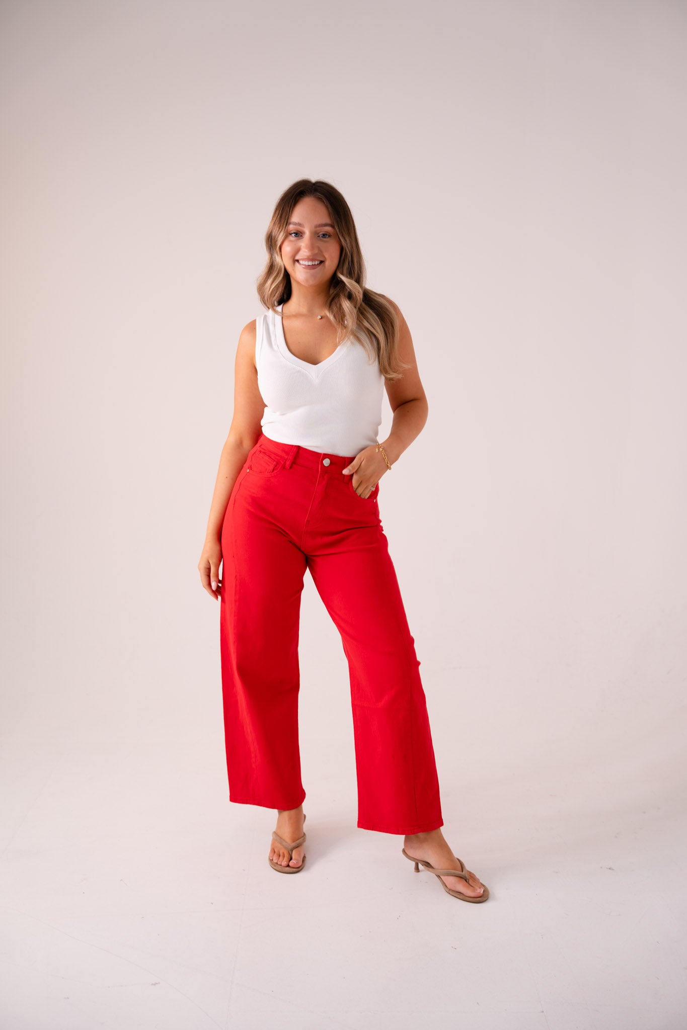 Love Laura Carrot Barrell Jeans In Red