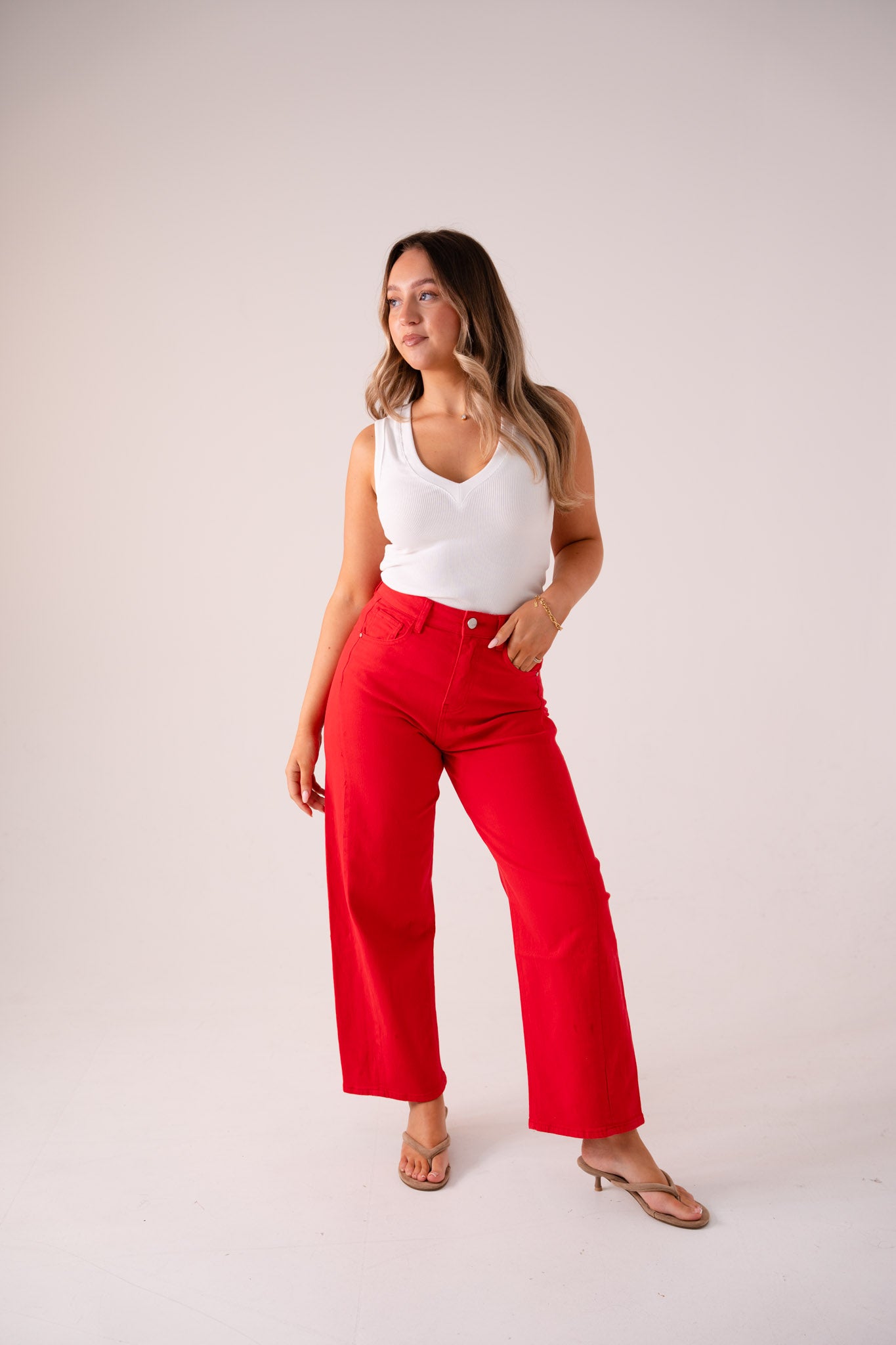 Love Laura Carrot Barrell Jeans In Red