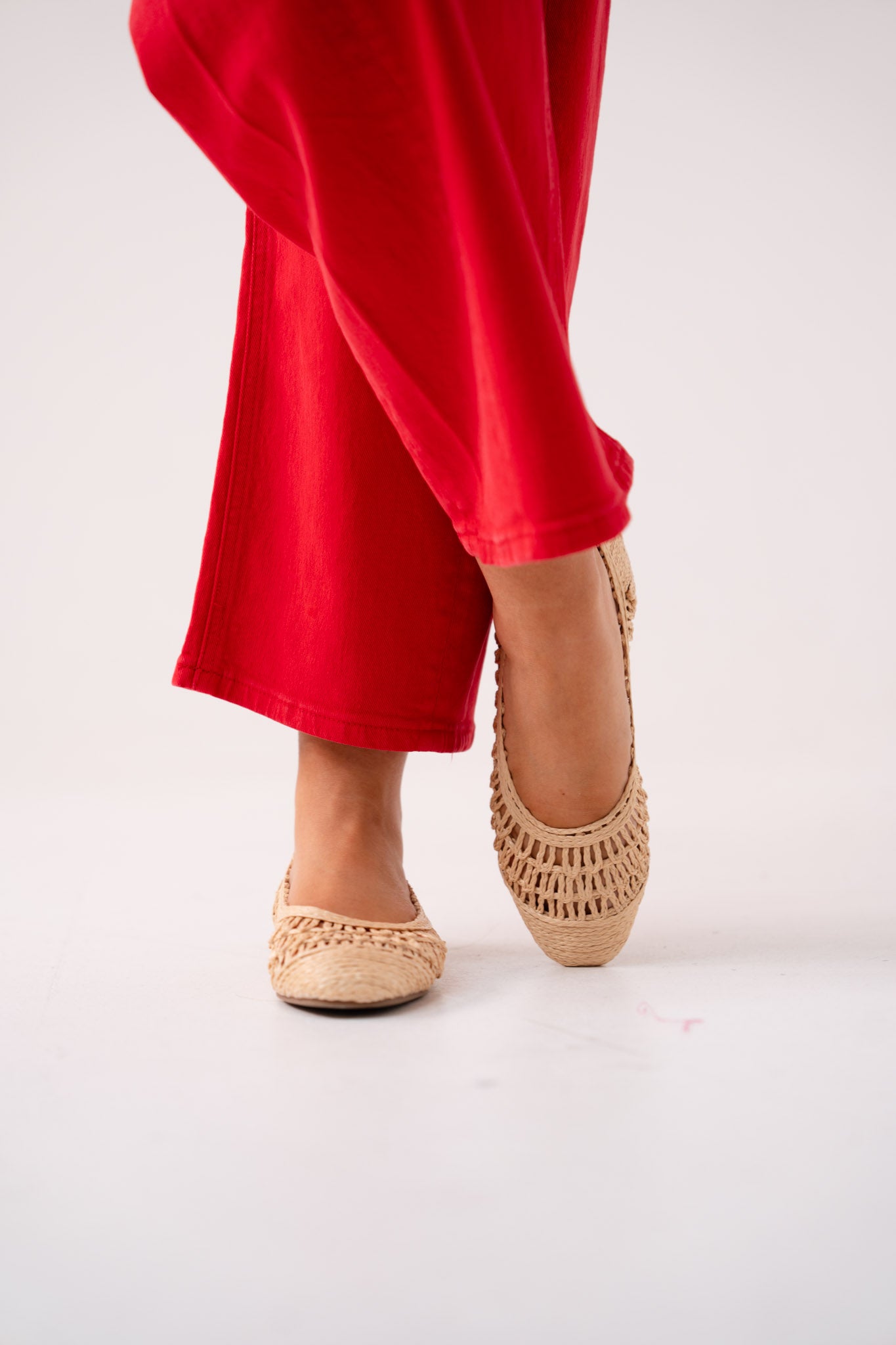Izzy Woven Ballet Pumps In Beige