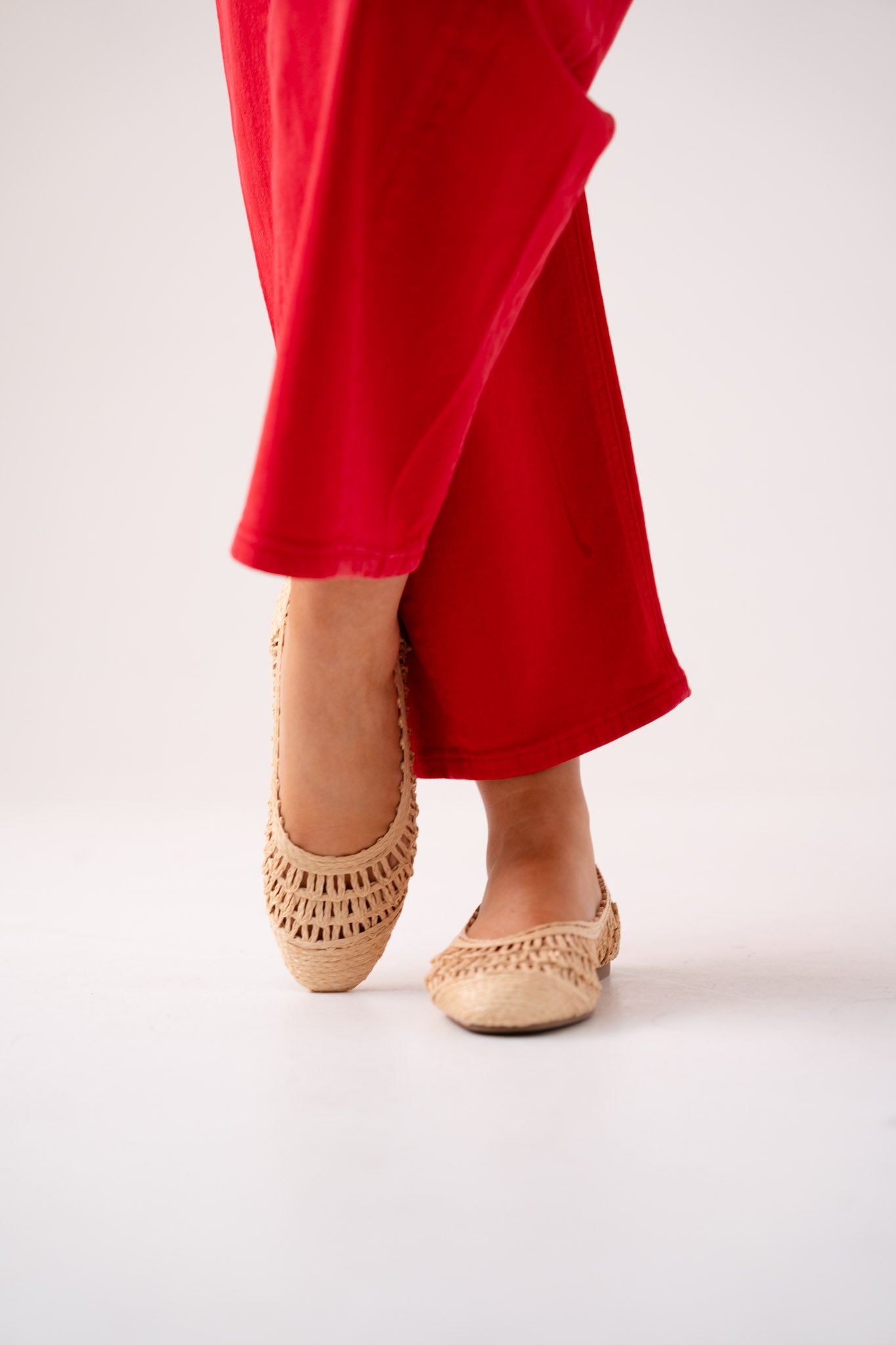 Izzy Woven Ballet Pumps In Beige