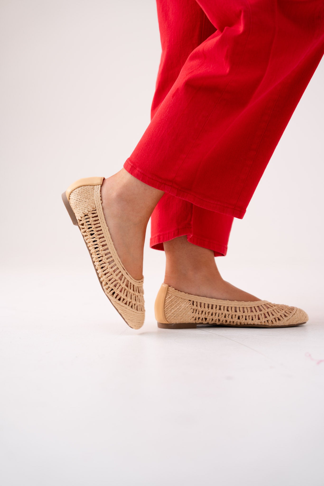 Izzy Woven Ballet Pumps In Beige