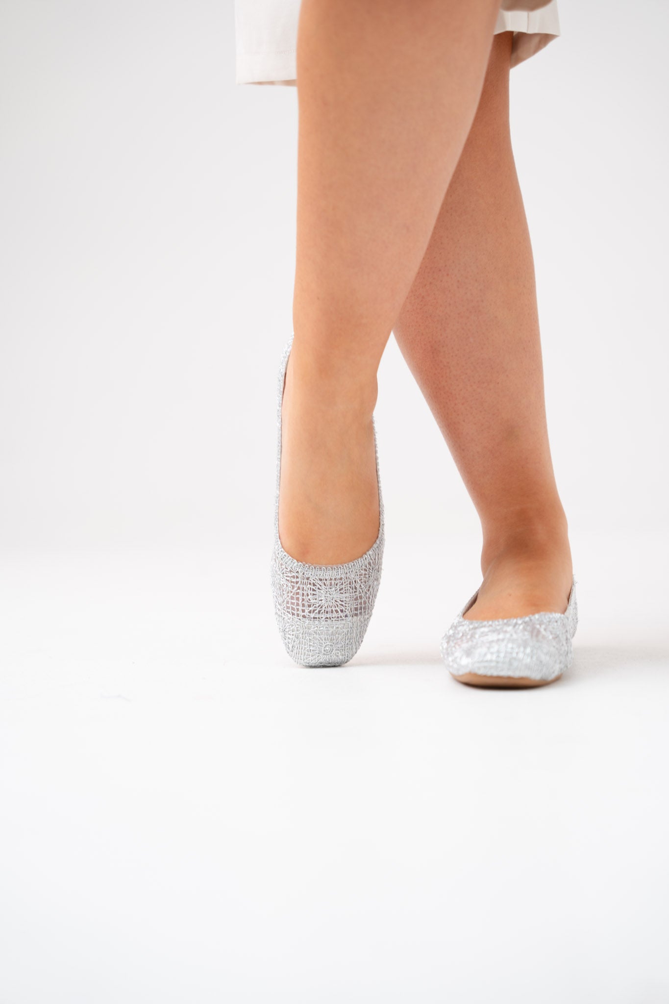 Izzy Woven Ballet Pumps In Silver