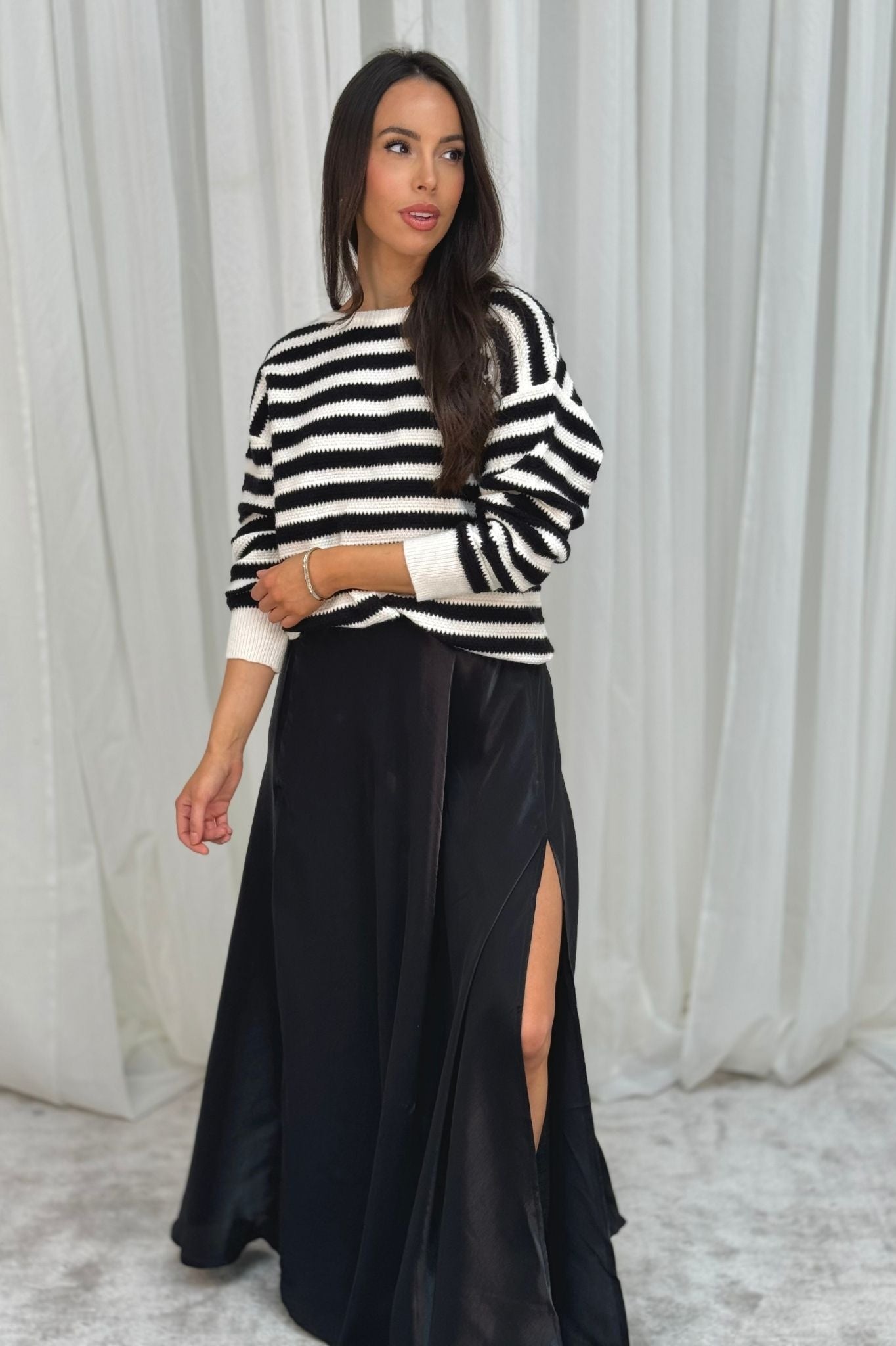 Millie Stripe Jumper With Bow In Monochrome