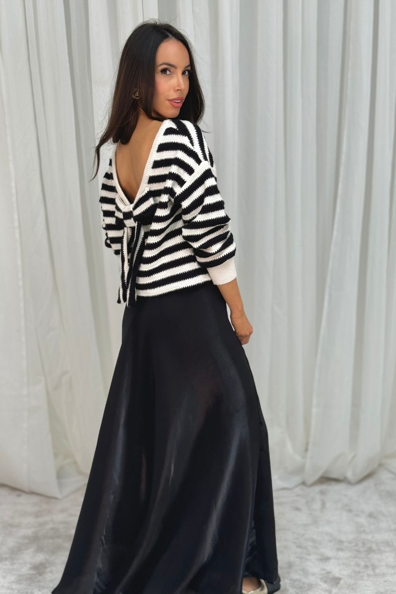 Millie Stripe Jumper With Bow In Monochrome