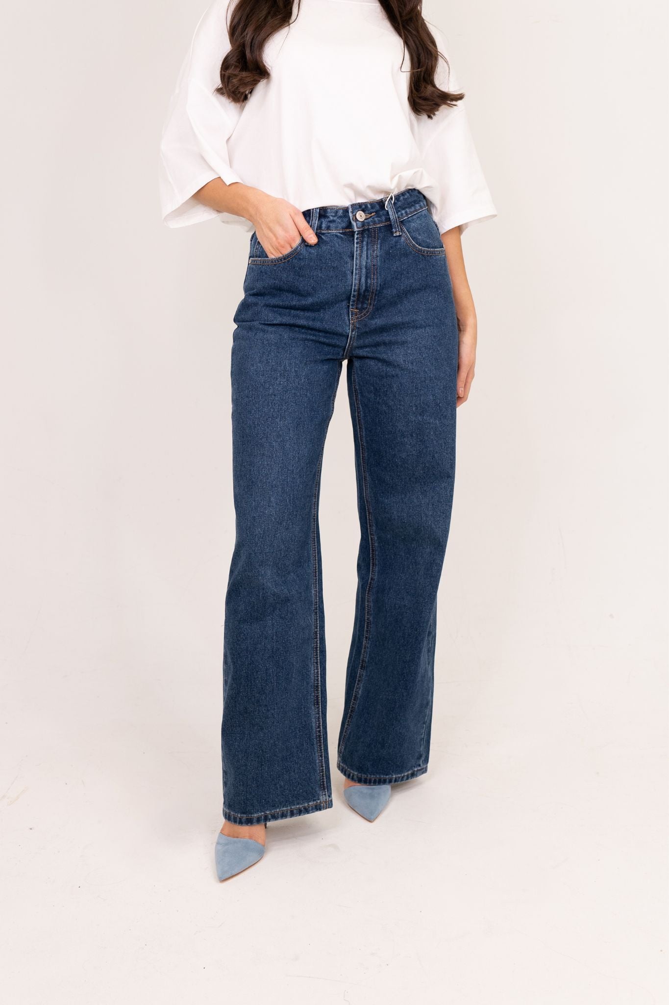 Cindy Wide Leg Jeans In Mid Wash