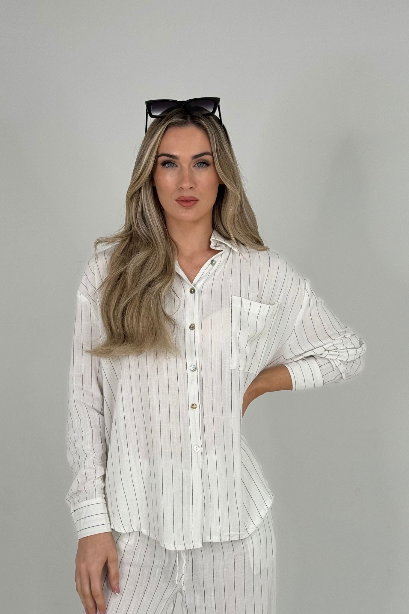 Elsa Linen Mix Stripe Shirt In White