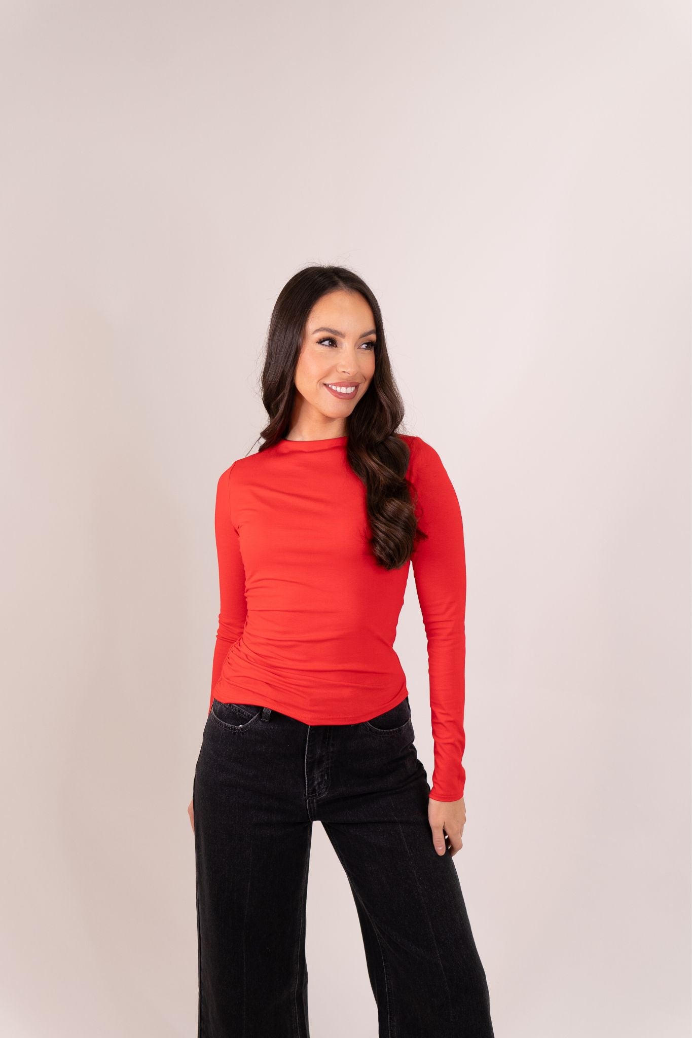 Erica Long Sleeve Top In Red