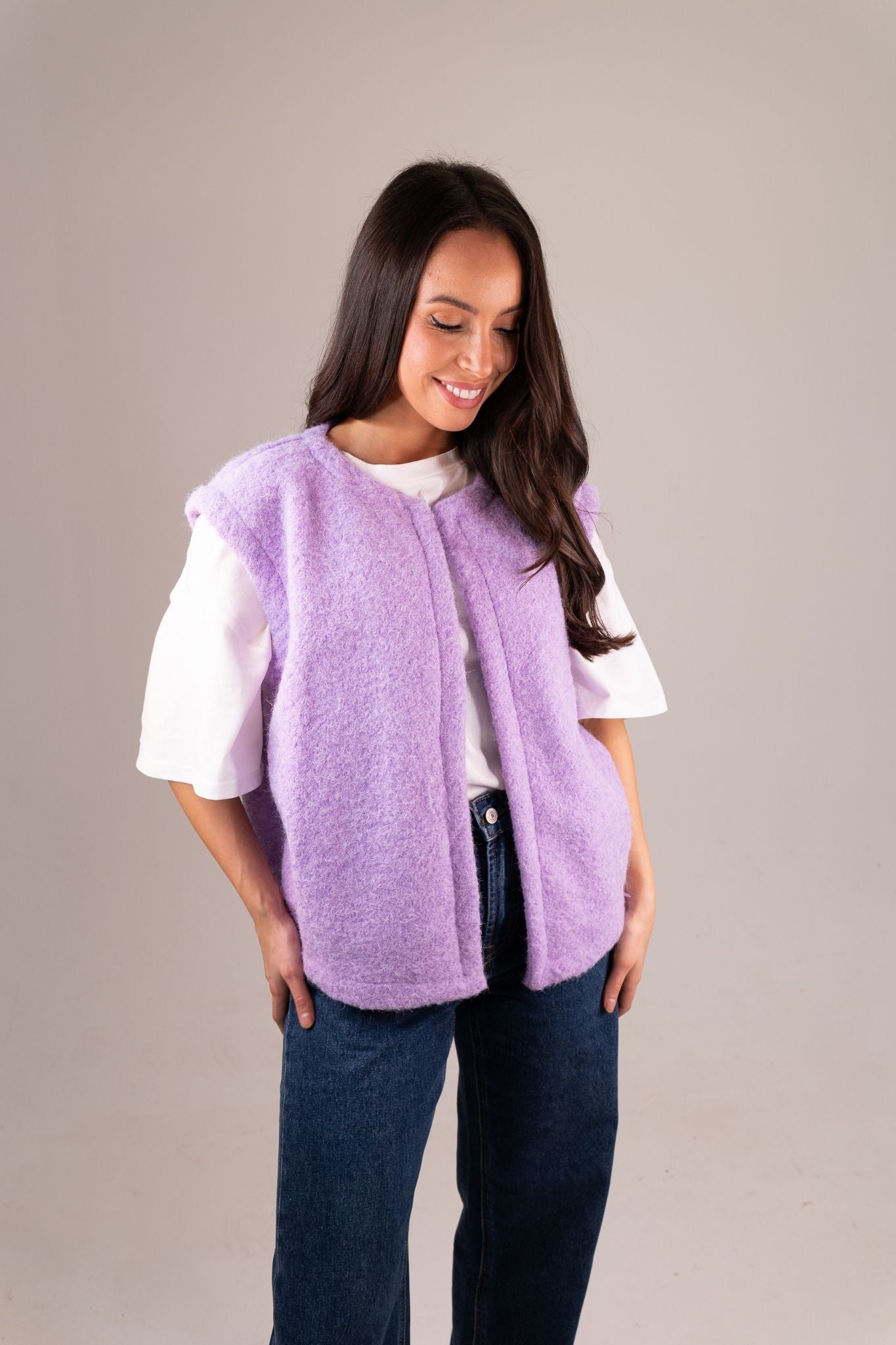 Kendra Textured Waistcoat In Lilac