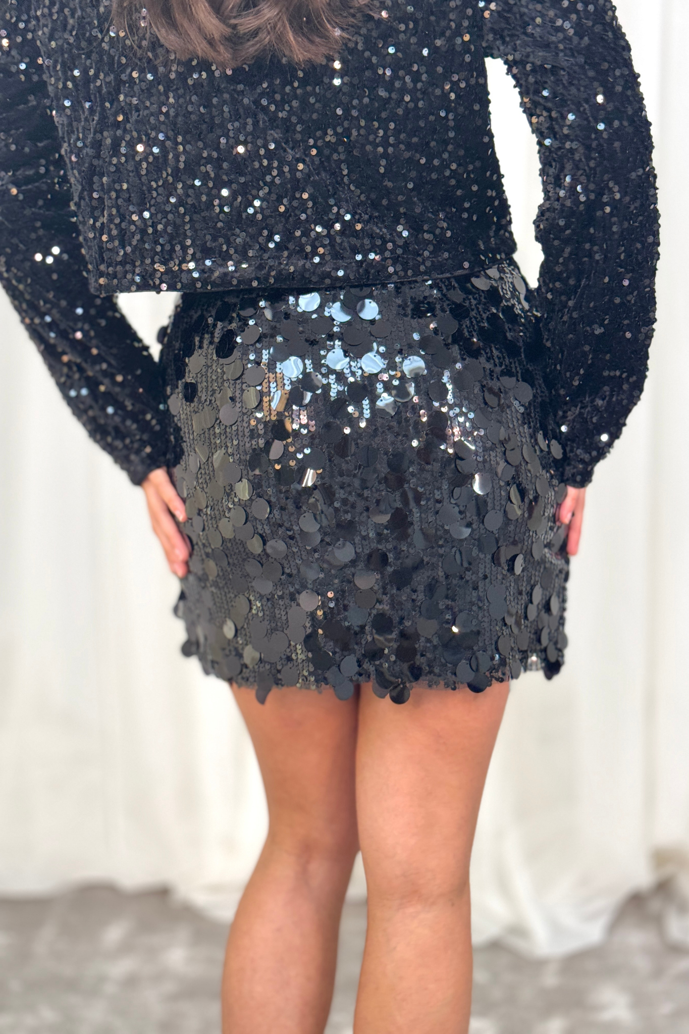 Millie Sequin Mini Skirt In Black